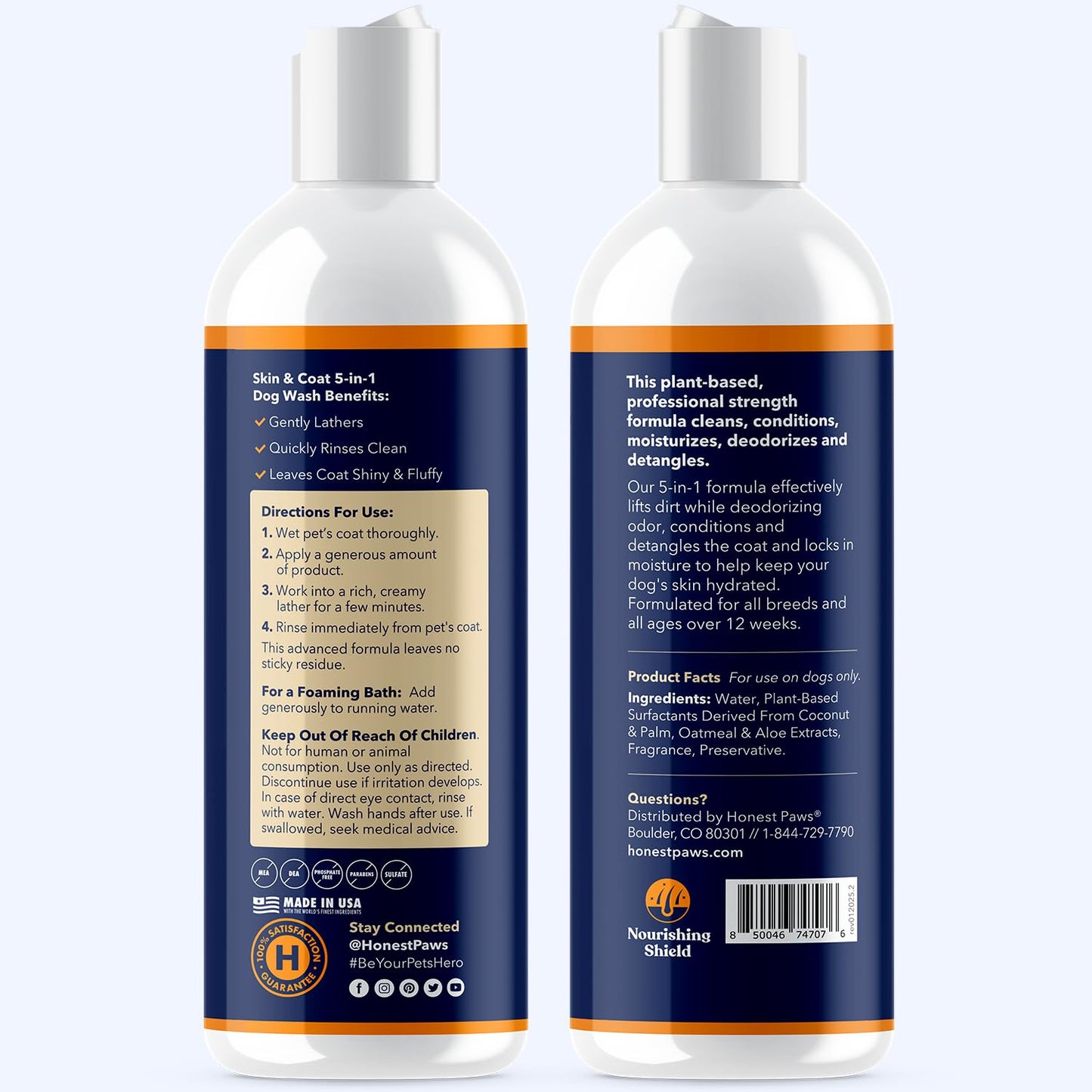 Honest Paws Dog Shampoo and Conditioner - Premium Dog Wash for Allergies and Dry, Itchy, Moisturizing for Sensitive Skin - Sulfate Free, Plant Based, All Natural - Coconut & Mango -16 Fl Oz