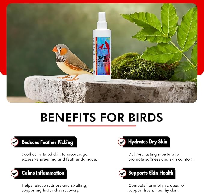 Morning Bird Feather Guard Spray for Birds 8 Fl Oz – Soothes Irritation & Itchy Skin – Reduces Feather Picking – Promotes Healing & Feather Growth – Easy No-Rinse Spray – Safe Daily Skin Care Formula