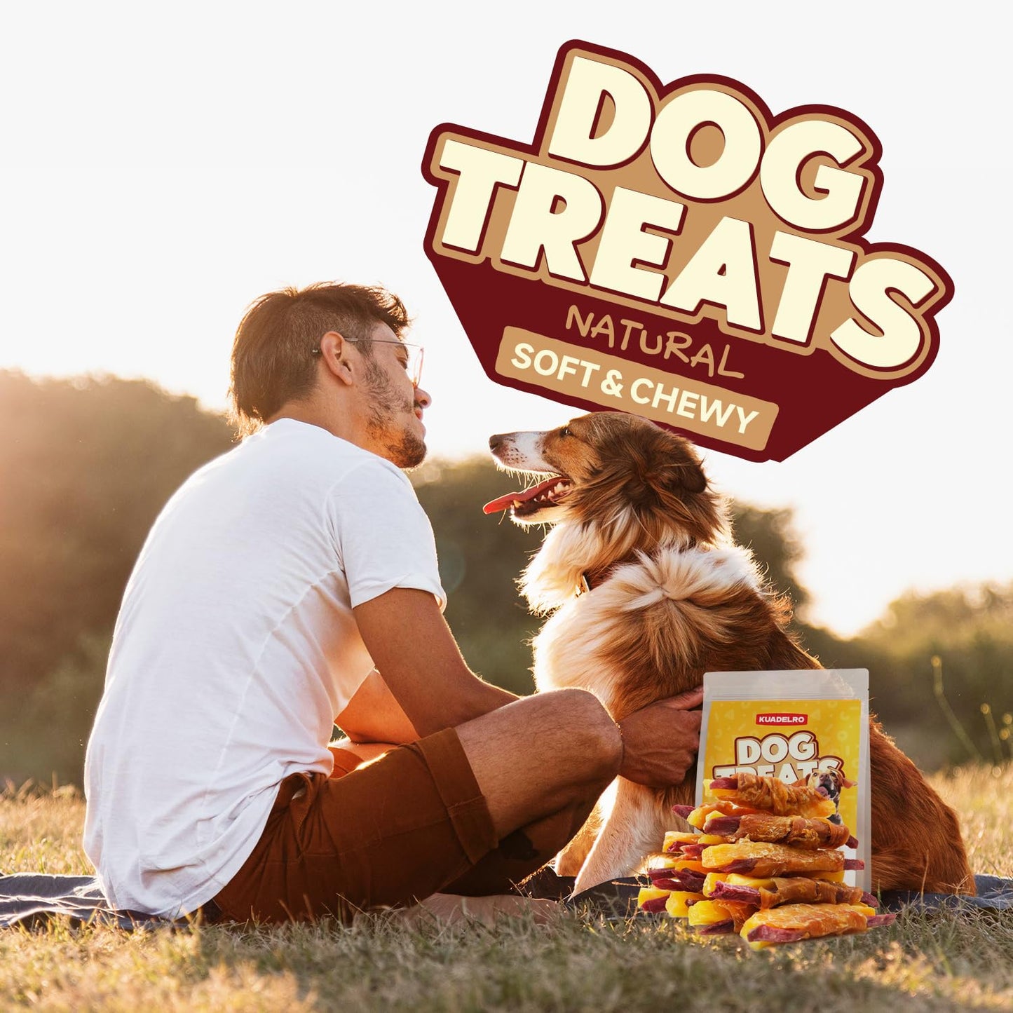 KUADELRO Chicken Wrapped Double Sweet Potato Dog Treats, Real Chicken Jerky Training Treats High Protein Dog Soft Chews for Small Medium Large Dogs 10.58oz/ 12-15Pcs
