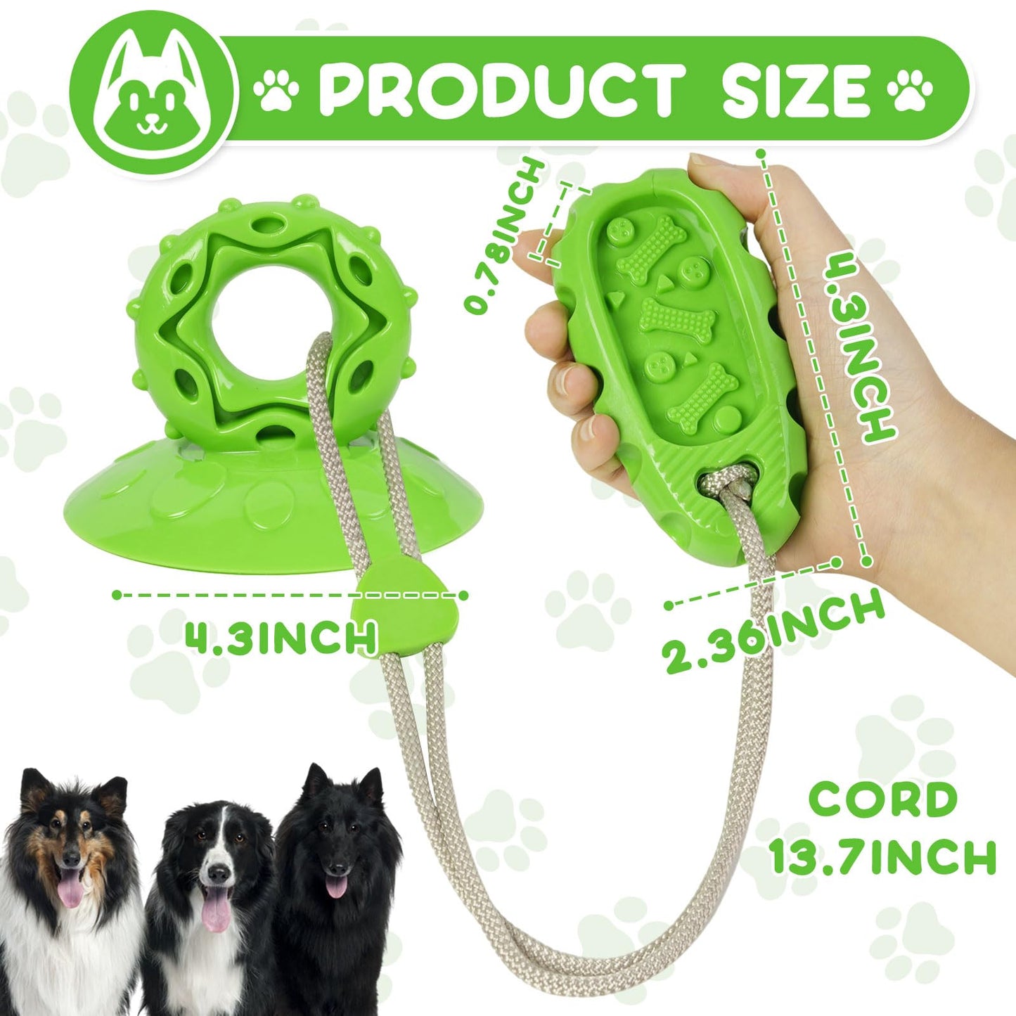 Jieffifa Dog Chew Toy for Aggressive Chewers, Indestructible TPR Rubber Chew Toy with Suction Cup, Puppy Teething Toys for Dental Health, Food Dispensing Interactivefor (Green)