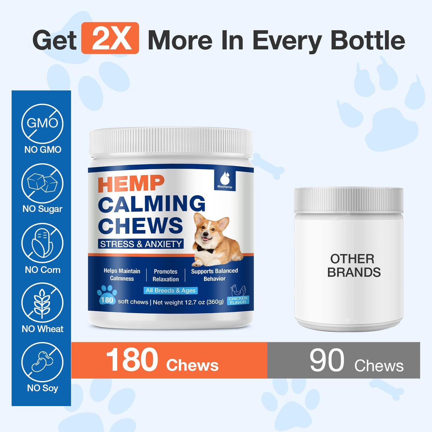 Hemp Calming Chews for Dogs - Dog Calming Chews - Anxiety Relief Treats Help with Composure, Separation, Barking, Thunderstorms, Stress Relief - Pet Supplement -180 Soft Treats Chicken Flavor