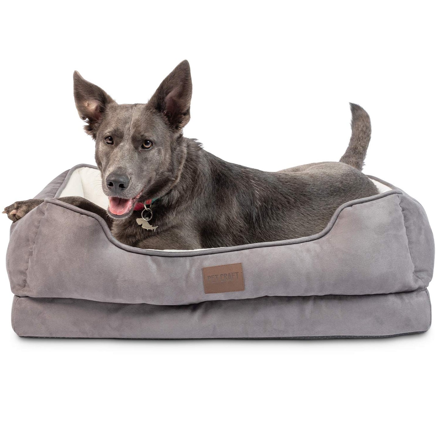 Pet Craft Supply Premium Orthopedic Lounger Dog Bed Sofa Style Couch Removable Washable Cover Joint Arthritis Relief Bolster Headrest Pet Bed for Small Dogs Medium Large Breed Dogs, Cream (8730)