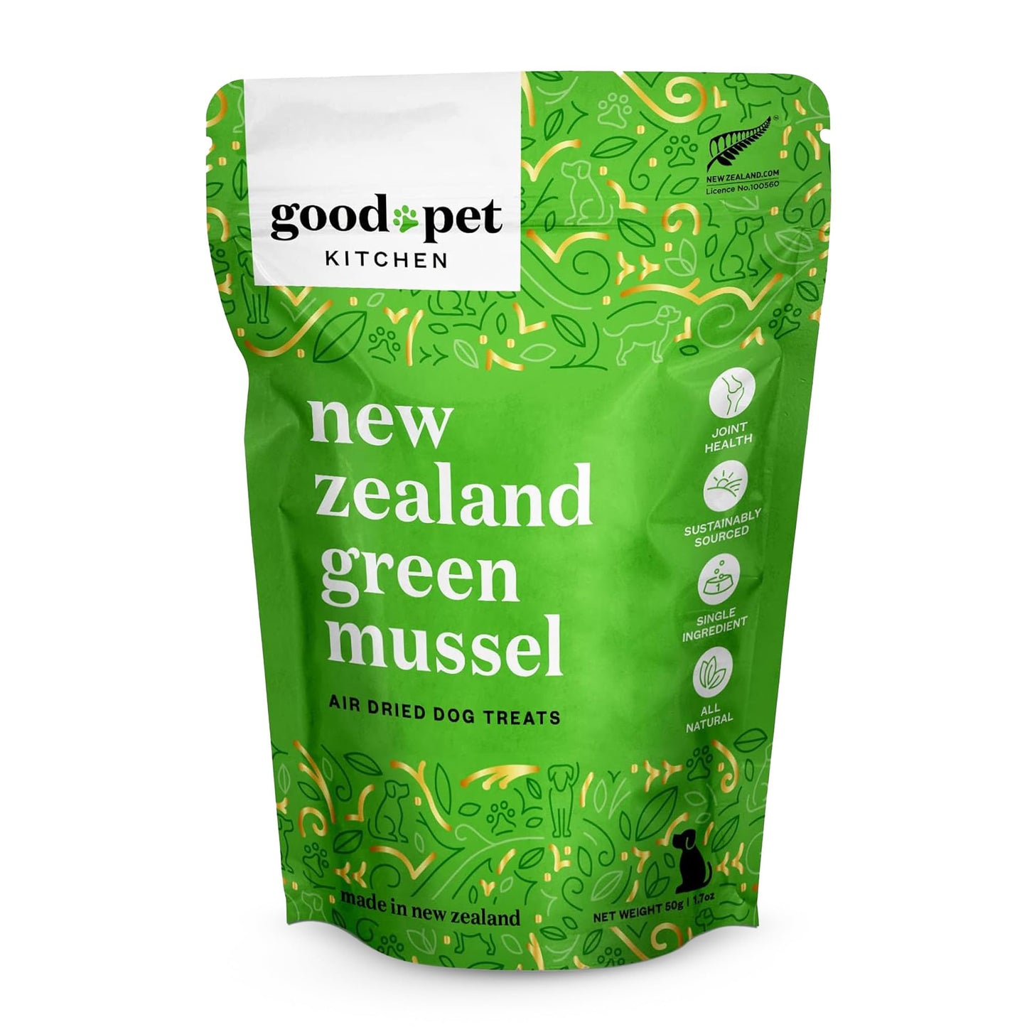 Good Pet Kitchen Pet Treats, Air-Dried, Natural, Single Ingredient Dog Treat, Grain Free, Sustainably Sourced Dog Treats, Toppers, Snacks, New Zealand Green Mussels 1.7 oz