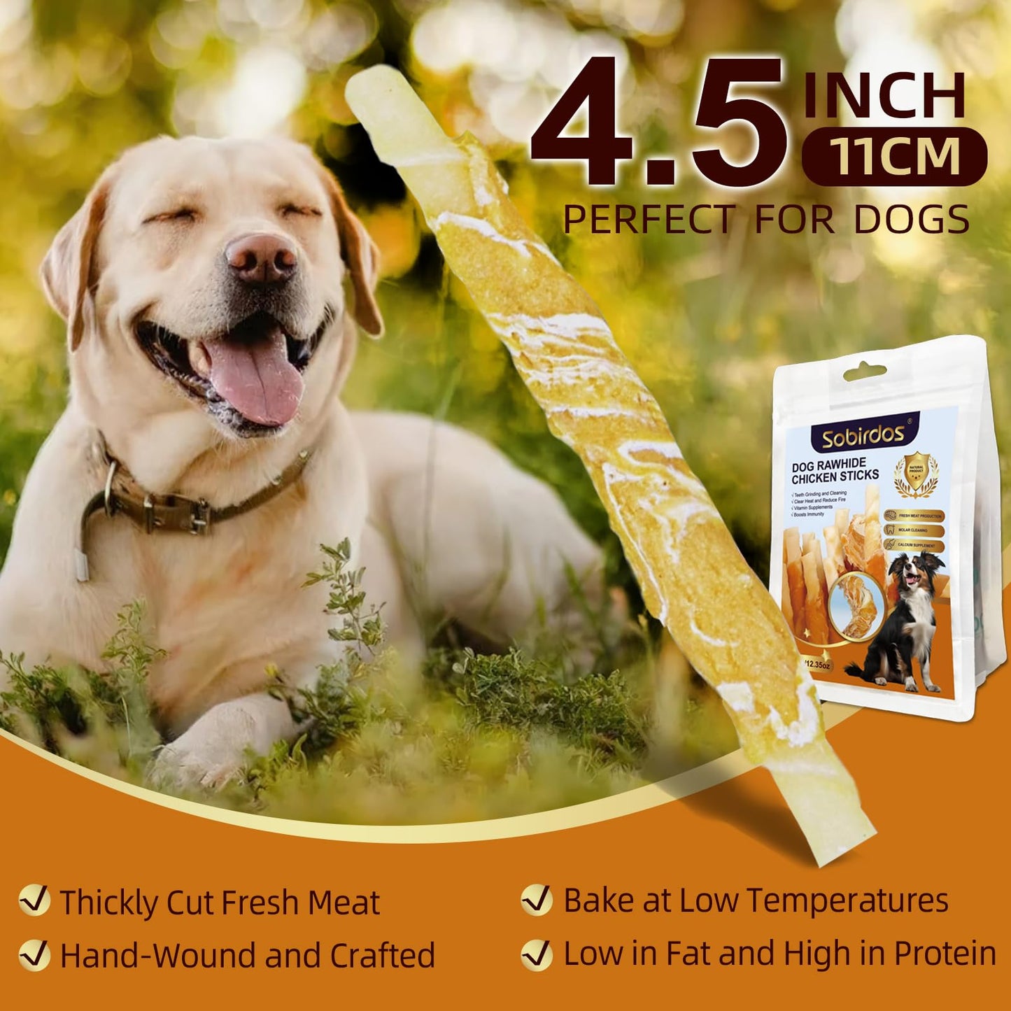 Sobirdos Dog Treats,Chicken Wrapped Rawhide Sticks for Dogs,Dog Chew Sticks,Rawhide Bones for Large Midium Dogs, Dog Treats Small Dogs,Dog Chicken Sticks,Puppy Treats,Chicken Dog Treats,4.5inch