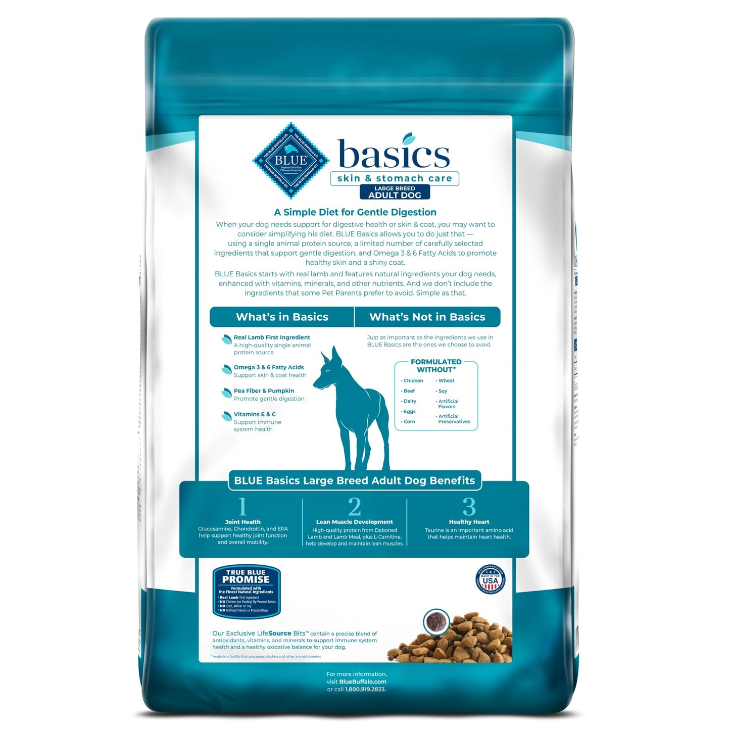 Blue Buffalo Basics Adult Large Breed Grain-Free Dry Dog Food for Skin & Stomach Care, Limited Ingredient Diet, Made in the USA with Natural Ingredients, Lamb & Potato Recipe, 22-lb. Bag