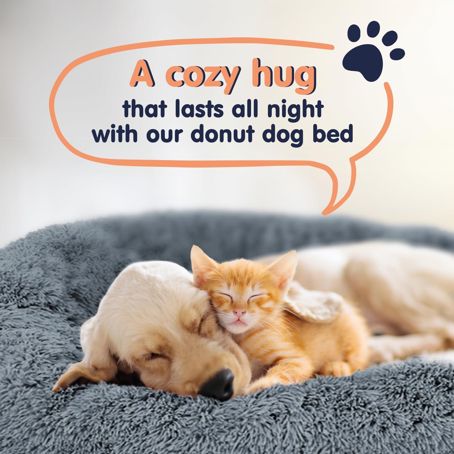 Petloox Donut Dog Bed - Premium Comfort for Anxiety Relief - Fluffy & Calming Design with Ultra-Plush Support | Cozy Round Dog Bed with Super Soft Circle Style (Size S Dark Grey)