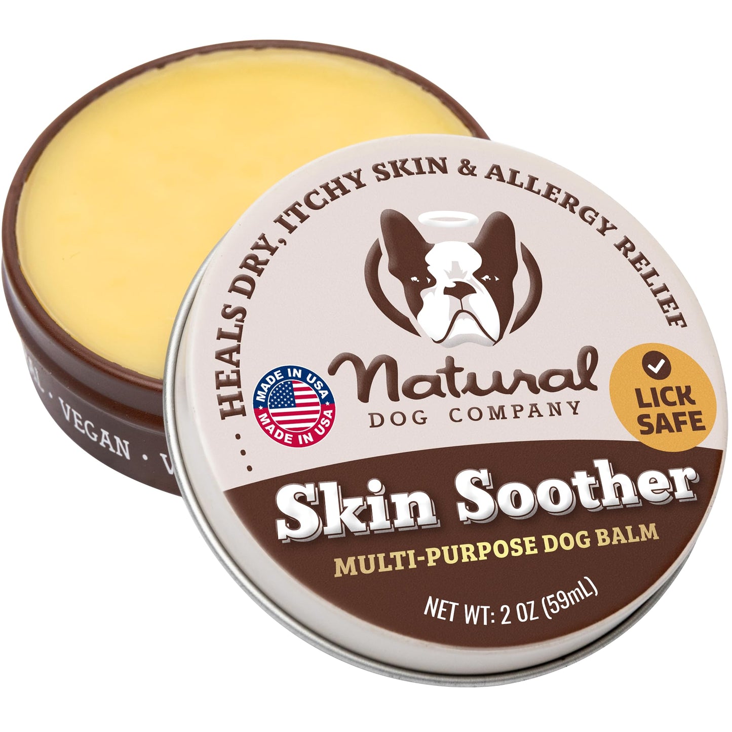 Natural Dog Company Skin Soother Balm 2 oz Tin – Dog Skin Balm with Coconut Oil, Cocoa Butter, Calendula & Vitamin E – Helps Soothe Hot Spots, Redness & Irritated Skin – Lick-Safe & Non-Toxic