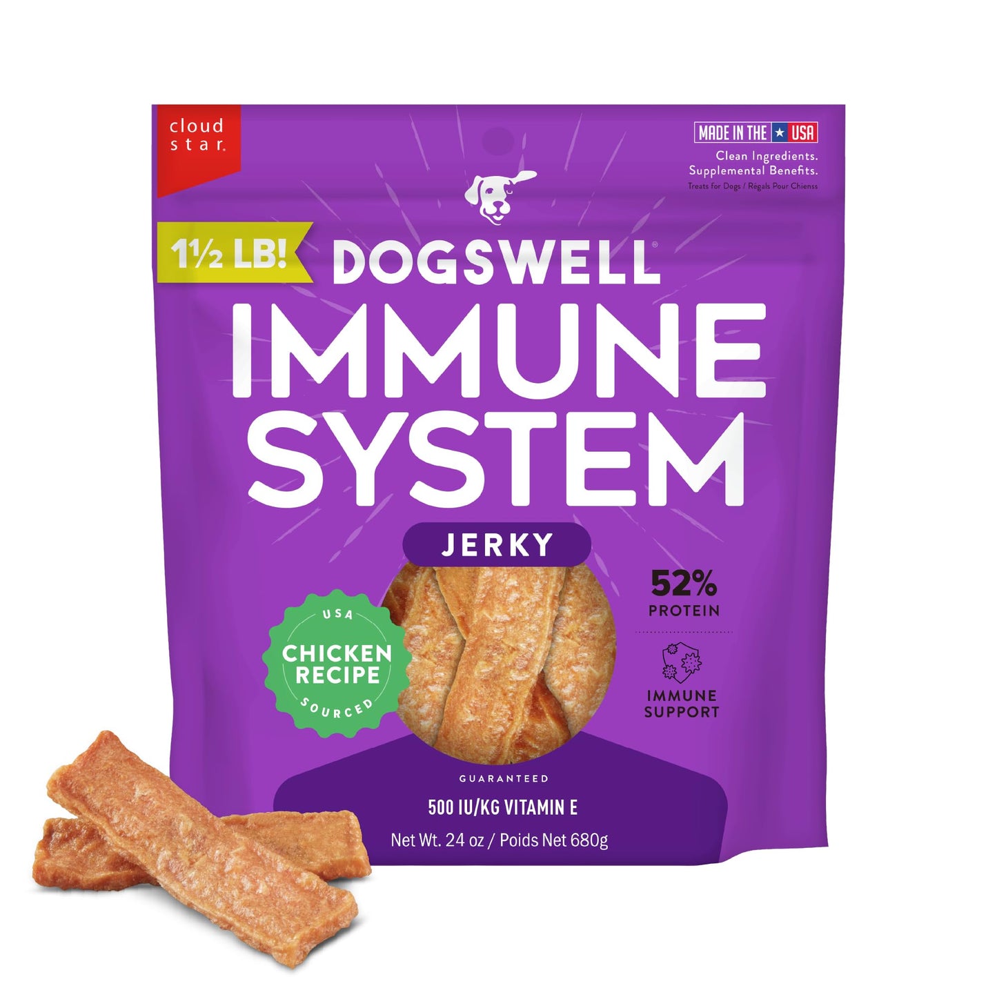 DOGSWELL Immunity & Defense, Flaxseed Oil, Turmeric, Vitamin E & A, Healthy Aging, Chicken Jerky 24 oz. (842197)