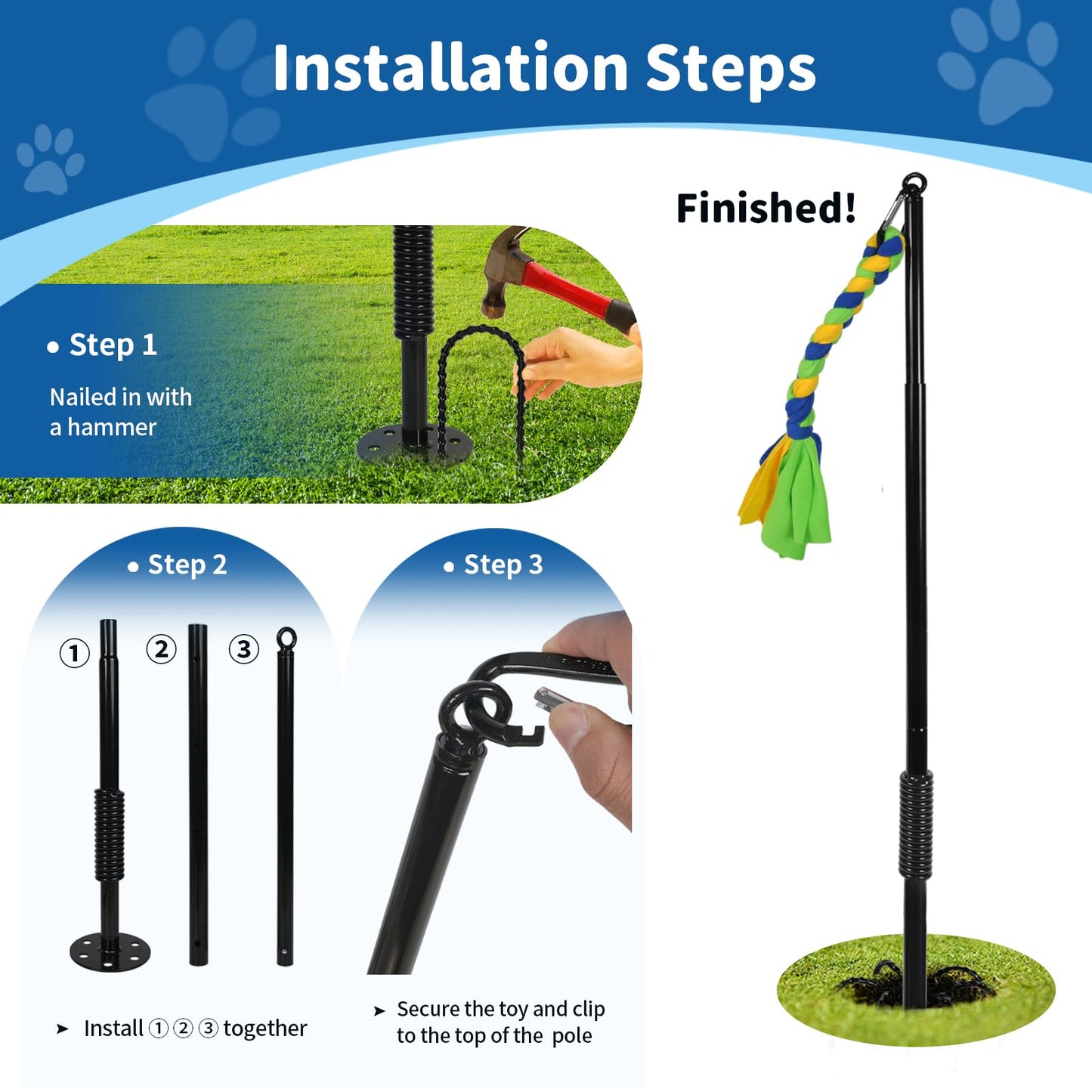 Outdoor Tug of War Dog Toy, Interactive Dog Toys with Chew Rope Toy Outside Play Equipment for Medium and Large Dogs in Yard, Park and Playground Self Play