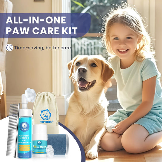 Dog Paw Care Kit | No-Rinse Paw Cleaner & Soothing Paw Balm | Gentle and Safe | Removes Tangles & Knots with Dog Grooming Comb | Paw Care Solution for Dogs and Cats