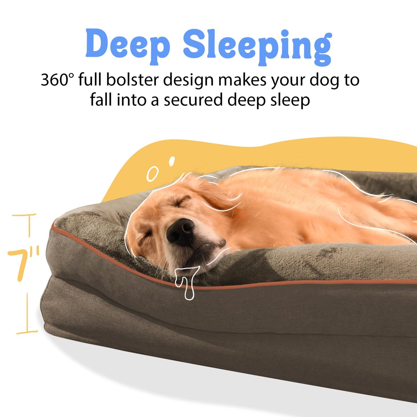 Orthopedic XL Large Dog Bed - Removable Bolster & Waterproof Washable Cover for Pet Big Dogs Bed Extra Large Dog Beds with Foam Support Non-Slip Bottom