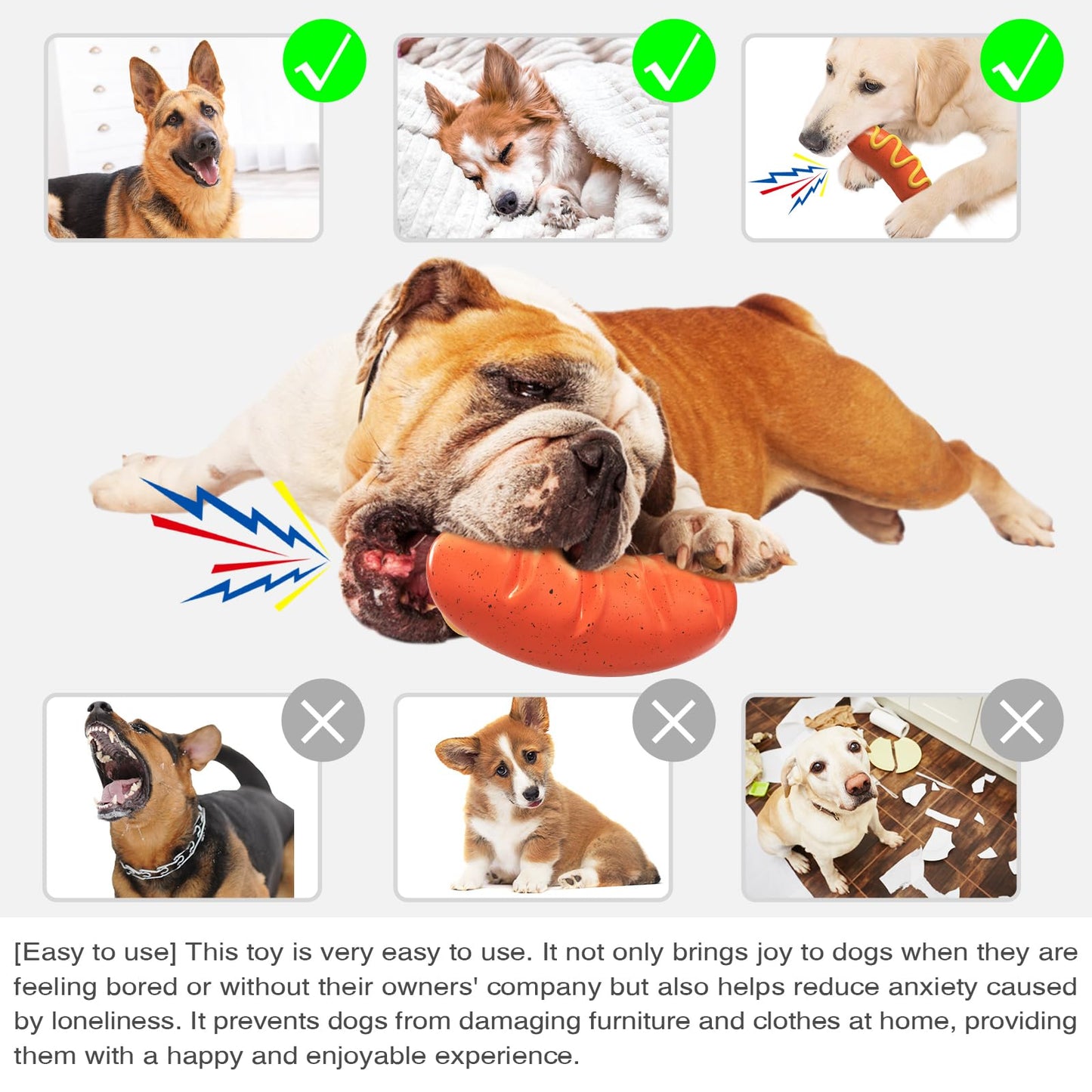 Dog Toys Chewers,Dog Chew Toy for Aggressive Chewers Hotdog,Squeaky Dog Toy Interactive (Red Hotdog)