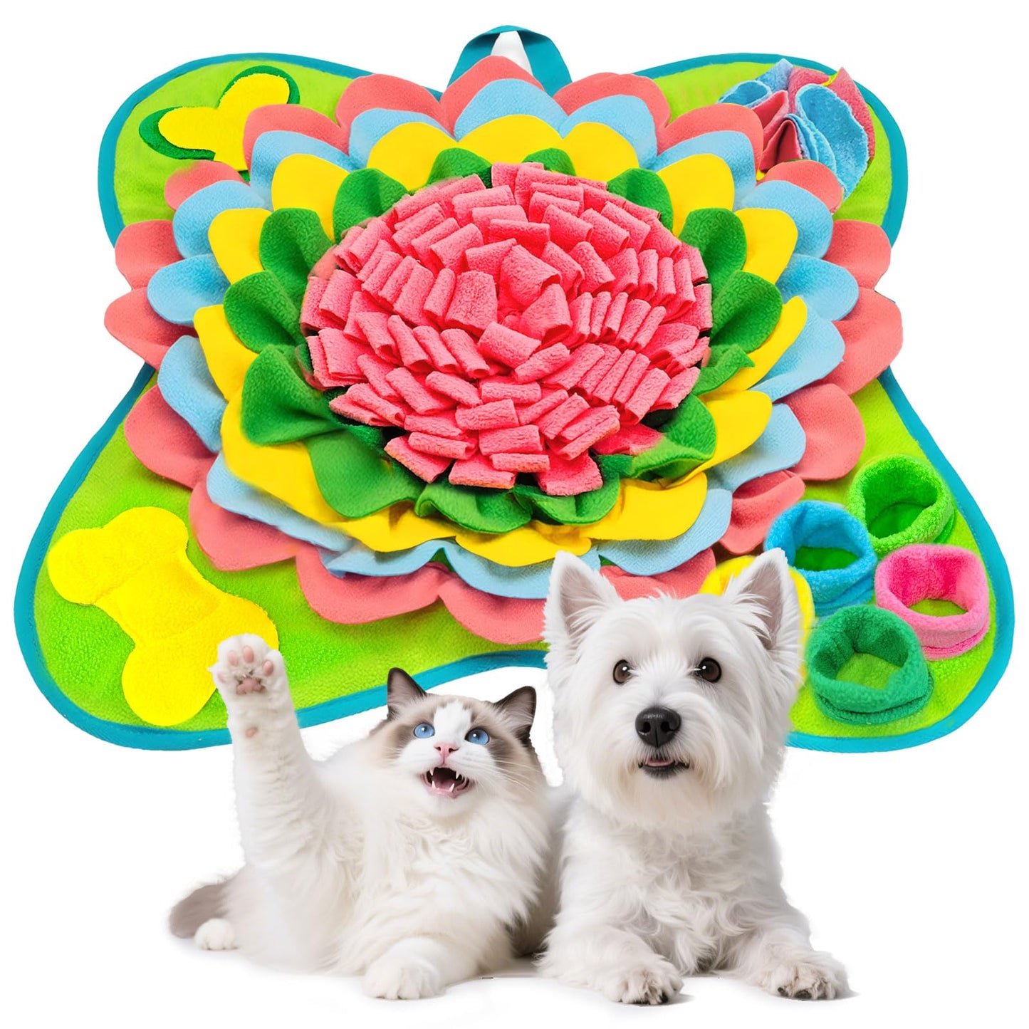 PETCARE Snuffle Mat for Dogs Interactive Enrichment Puzzle Toys for Small Medium Breed Dogs Cats Rabbits Cognitive Puppy Sniff Foraging Mats Mental Stimulation Treat Game Slow Feeder Mats, 19*19 inch