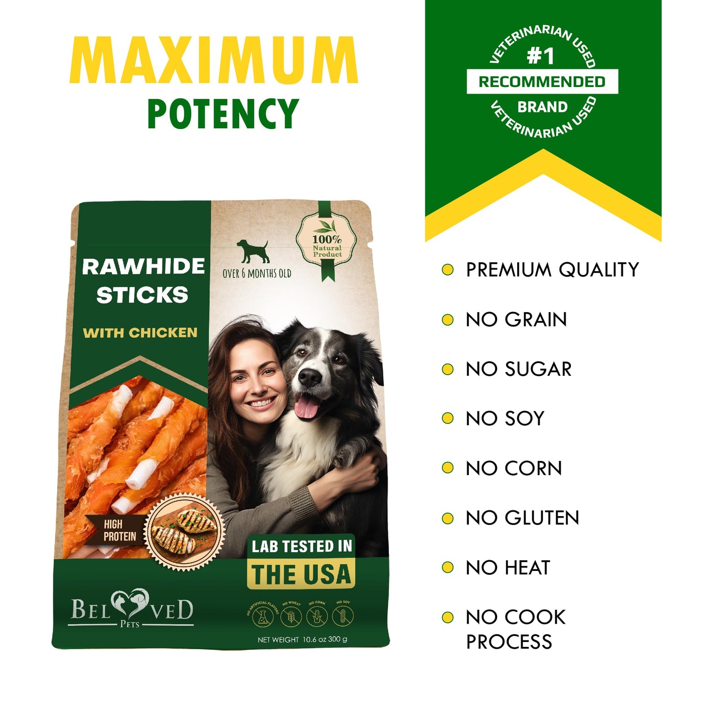 Dog Treats Rawhide Sticks 11 oz Wrapped with Chicken Pet Natural Chew Treats - Grain Free Meat & Human Grade Dried Snacks - Best for Small & Large Dogs (10.6 Ounce (Pack of 1), Rawhide Sticks)