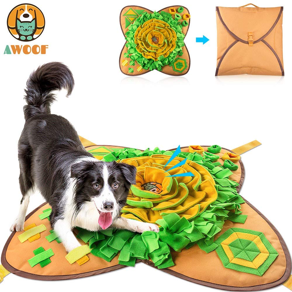 AWOOF Snuffle Mat Pet Dog Feeding Mat, 28''x28'' Interactive Dog Puzzle Toys Encourages Natural Foraging Skills