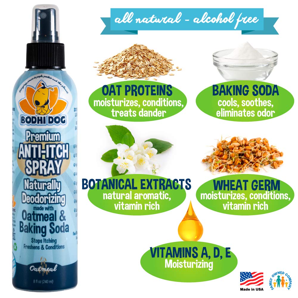 Bodhi Dog Itch Relief Spray - Natural Relief for Dry, Itchy, Allergic, or Bug-Bitten Skin - Safe for Dogs & Cats - Soothing Oatmeal Formula - Made in USA (Oatmeal, 8 Fl Oz)