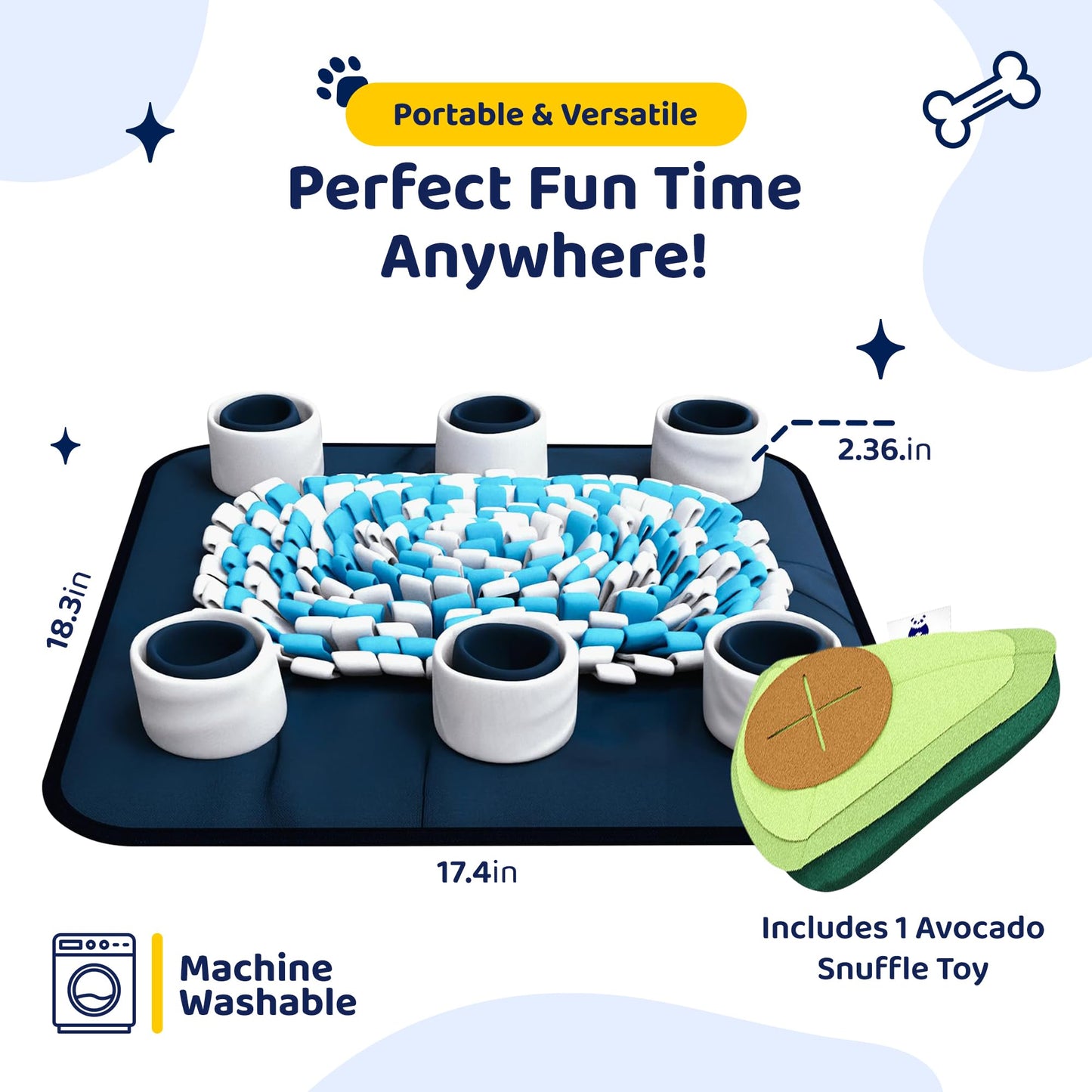 Panda Products - Dog & Cat Snuffle Mat for Mental Stimulation & Slow Feeding, Bite-Resistant Fleece & Nylon, 18.3' x 17.4'