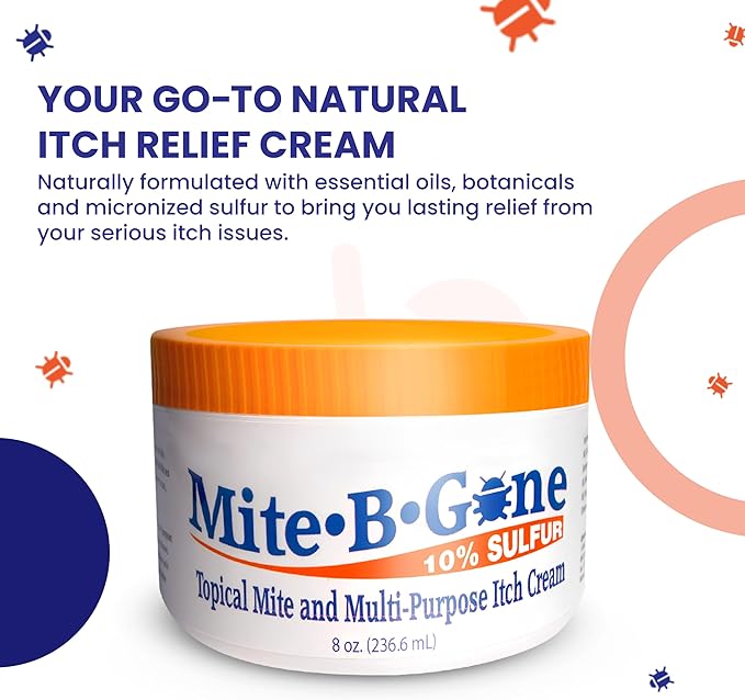 Mite Cream & Bite Relief - 10% Natural Blend Sulfur Cream for Multi-Purpose Bites, Redness, Itching, & Irritation | Safe for Kids and Adults | Fast & Effective for All Skin Types| 8 oz