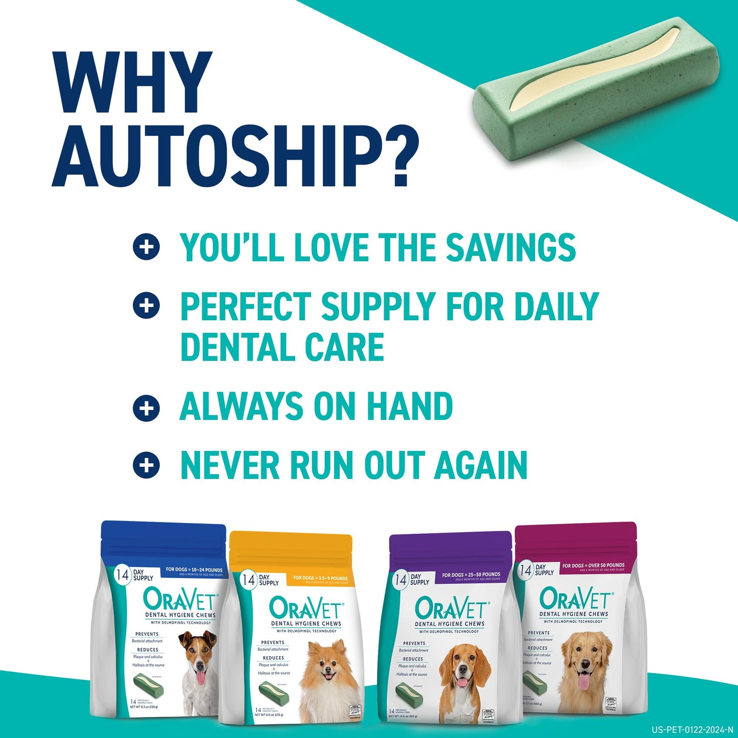 OraVet Dental Hygiene Chews for Small Dogs, Oral Care with Delmopinol, Vanilla Flavor, 14 Count