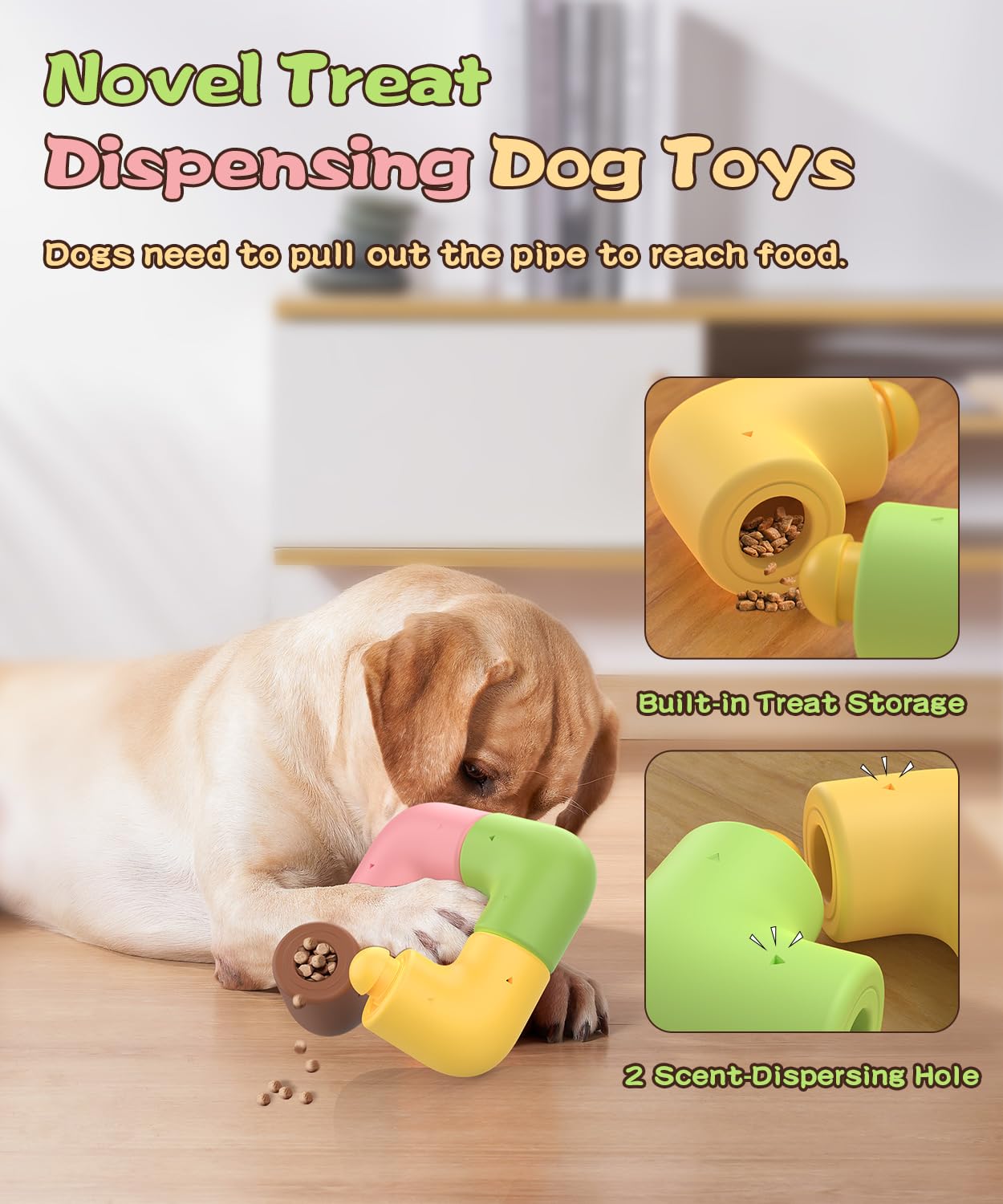 HETOO Treat Dispensing Dog Toys, Dogs Treat Puzzle, Chew Holder, Dog Toys, Puzzles for Smart Dogs, Enrichment Toys for Medium Large Dogs, Interactive Toy to Keep Them Busy, 4 Pack