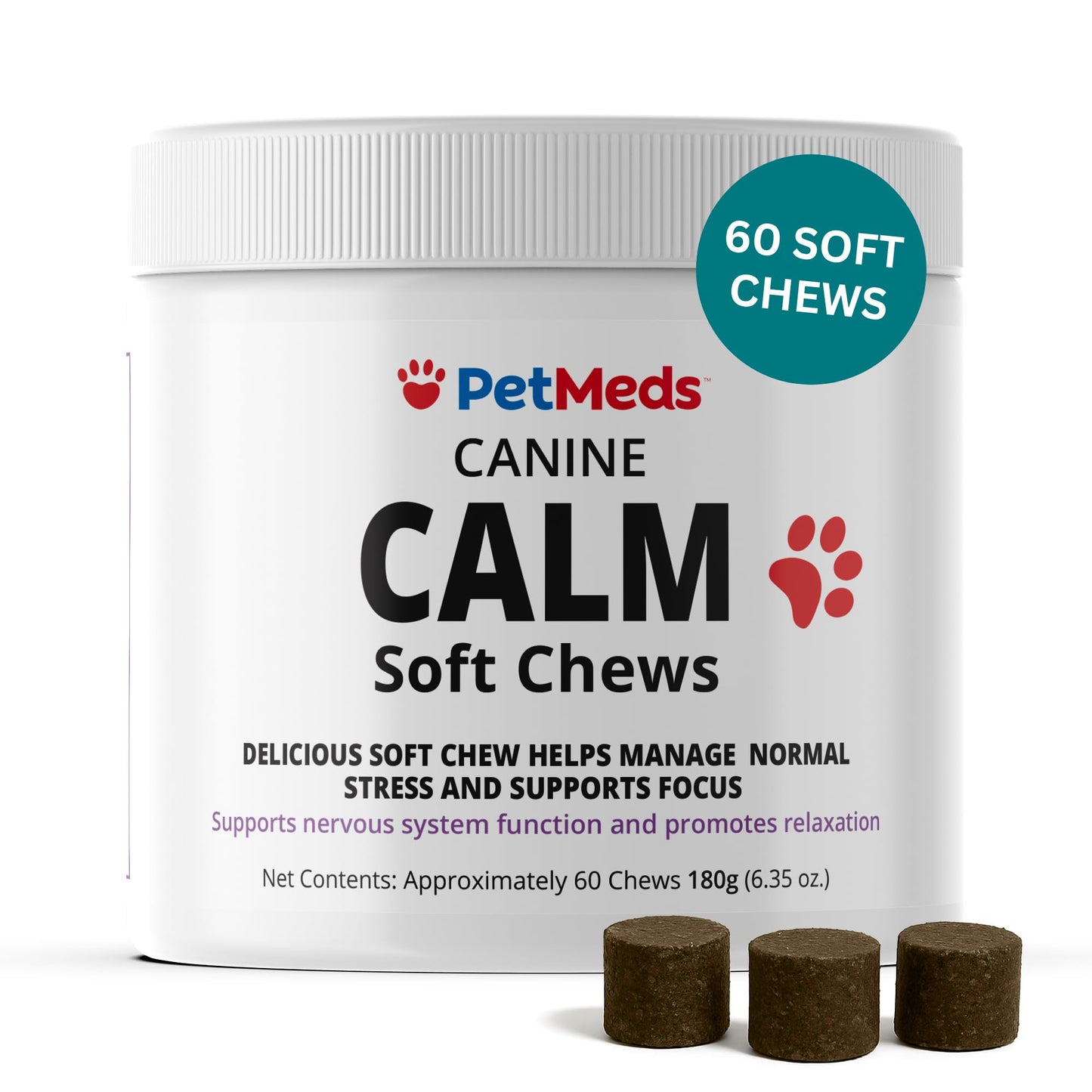PetMeds Calm Supplement for Dogs - Anxiety & Stress Relief with Vitamins, Theanine & Lemon Balm - Supports Dogs During Travel, Thunder & Separation - Beef & Sweet Potato Flavor - 60 Soft Chews