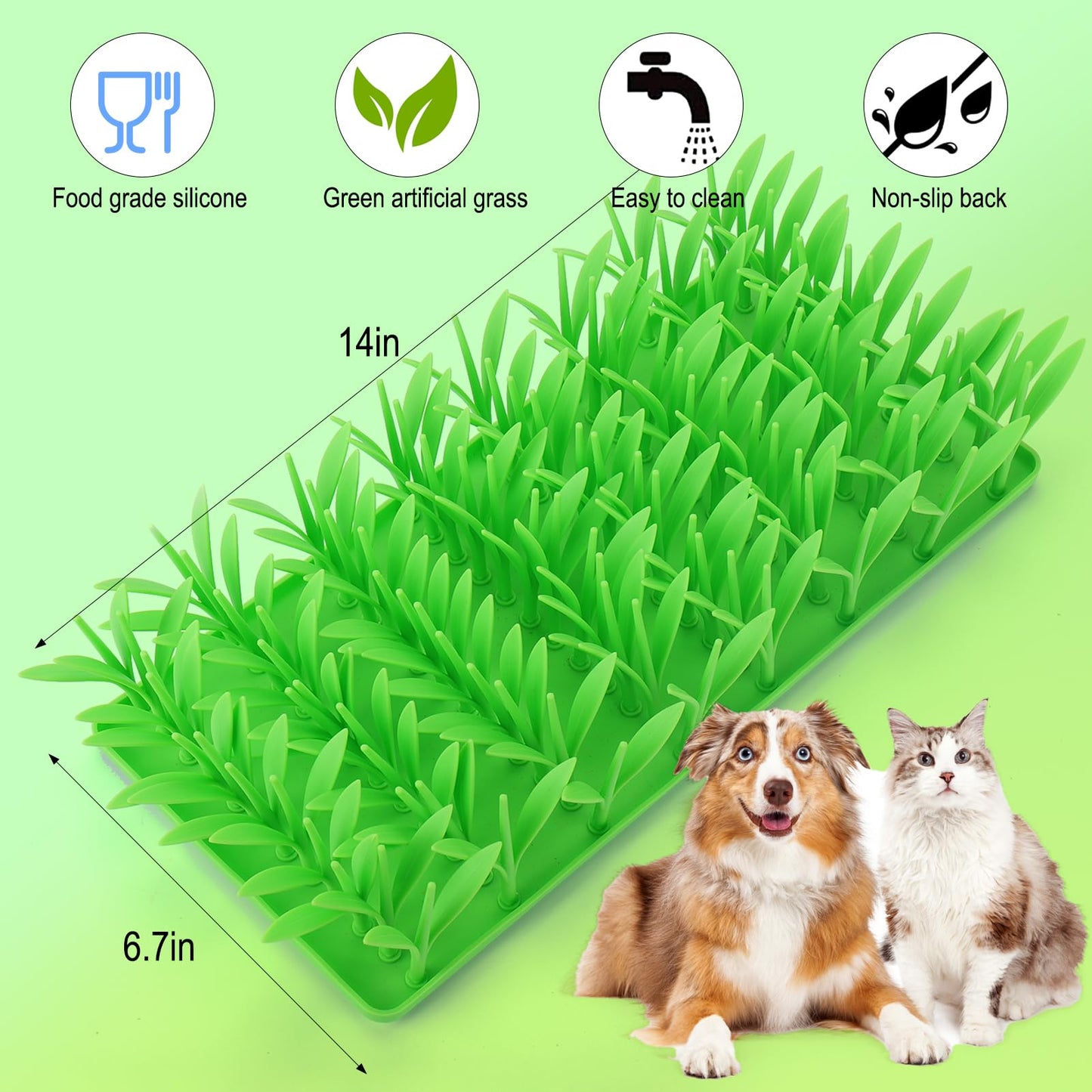 Palksky Silicone Grass Mat for Cats, Slow Food Cat Grass Mat for Indoor Cats, Foraging Snuffle Mat for Dog/Cat, Interactive Enrichment Cat Mat, green