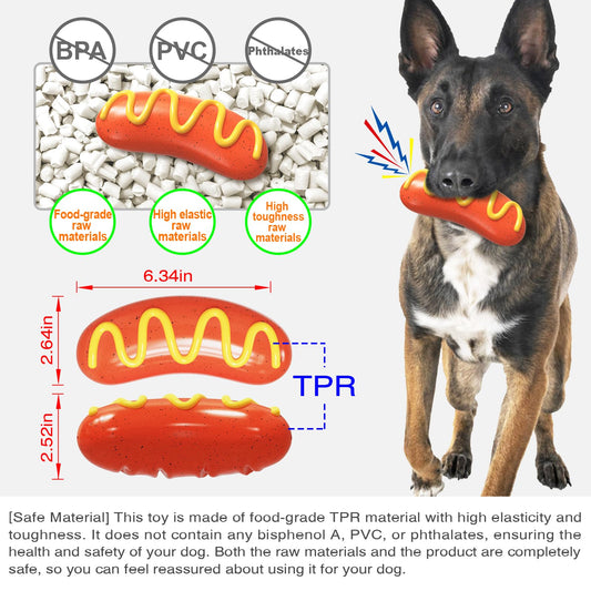 Dog Toys Chewers,Dog Chew Toy for Aggressive Chewers Hotdog,Squeaky Dog Toy Interactive (Red Hotdog)