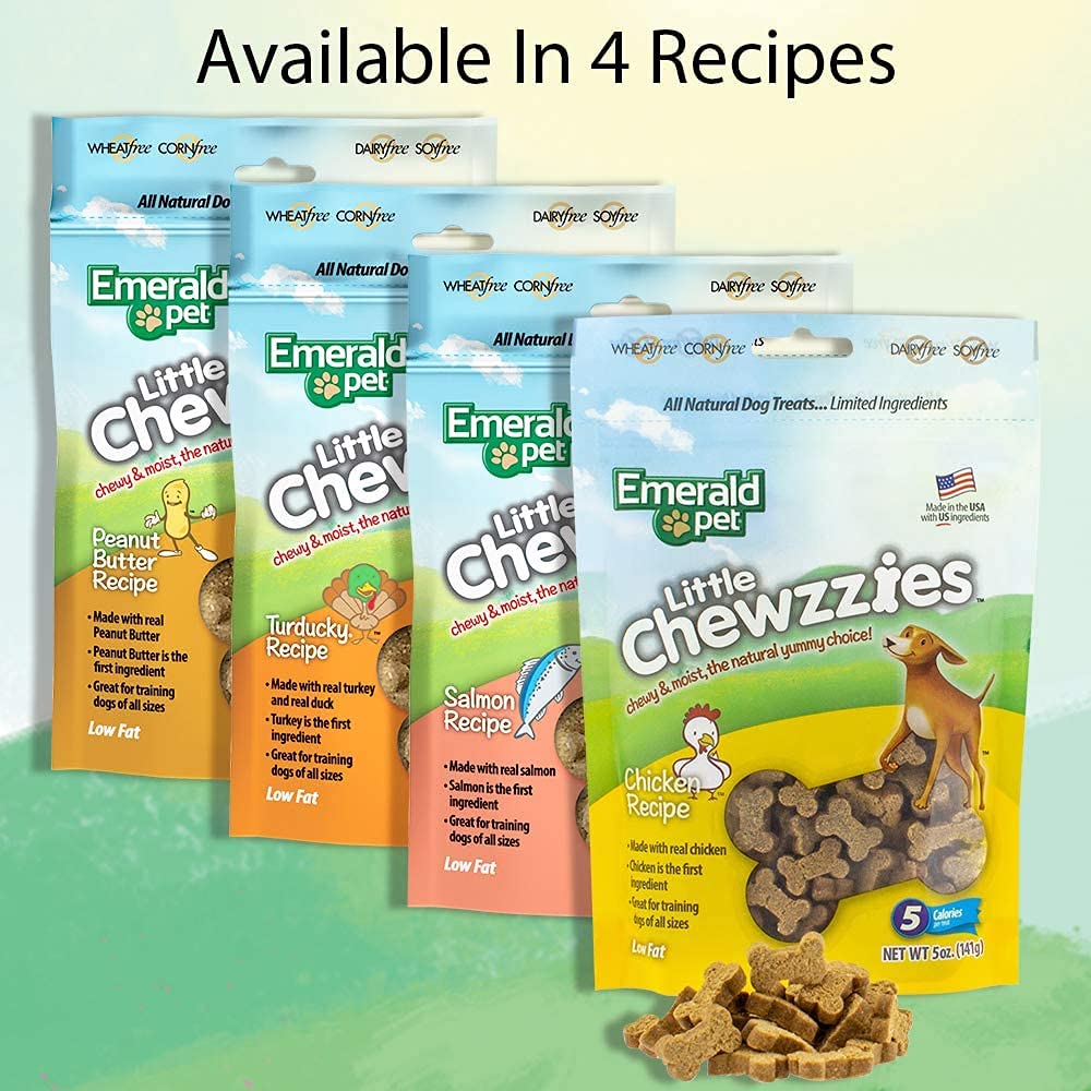 Emerald Pet 3 Pack of Little Chewzzies, 5 Ounces Each, Chicken Flavor Low Calorie Wheat-Free Dog Treats Made in The USA