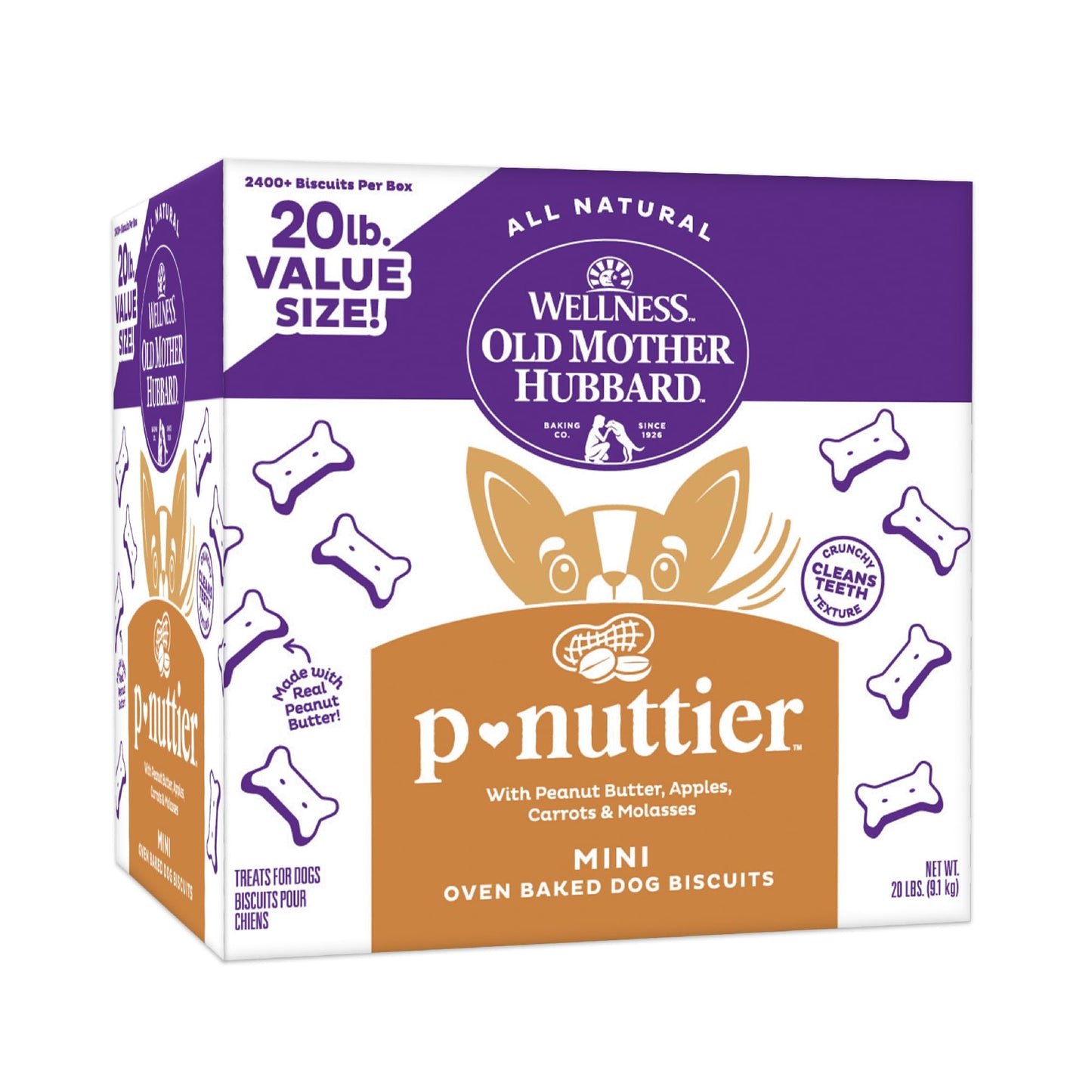 Old Mother Hubbard Wellness P-Nuttier Dog Biscuits, Natural, Training Treats, Peanut Butter Flavor, Mini Size, (20 Pound Box)