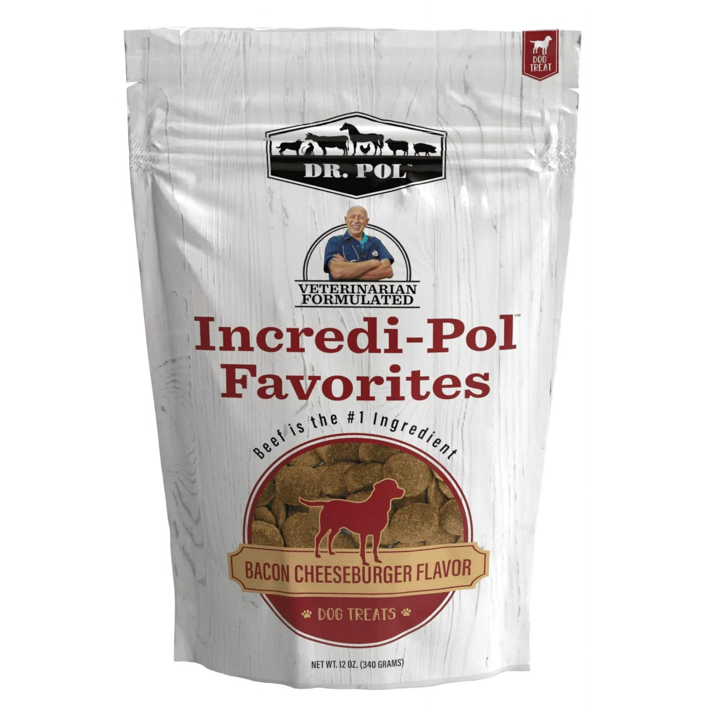 Dr. Pol Healthy All Natural Dog Treats - Incredi-Pol Gourmet Pet Treat Pack Made in USA, Baked Puppy Training Biscuits for Large or Small Dogs, Corn-Free, Bacon Cheeseburger, 12oz