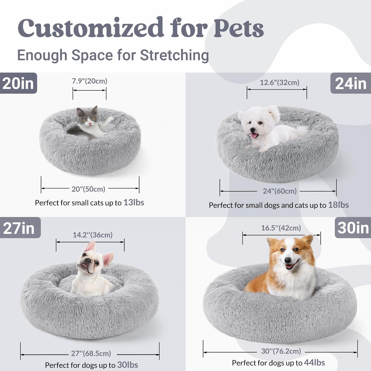rabbitgoo Calming Dog Bed for Small Medium, 27 inches Pet Bed Machine Washable, Non-Slip Round Fluffy Plush Faux Fur, Soft Donut Cuddler Cushion for Small Dogs, Light Grey