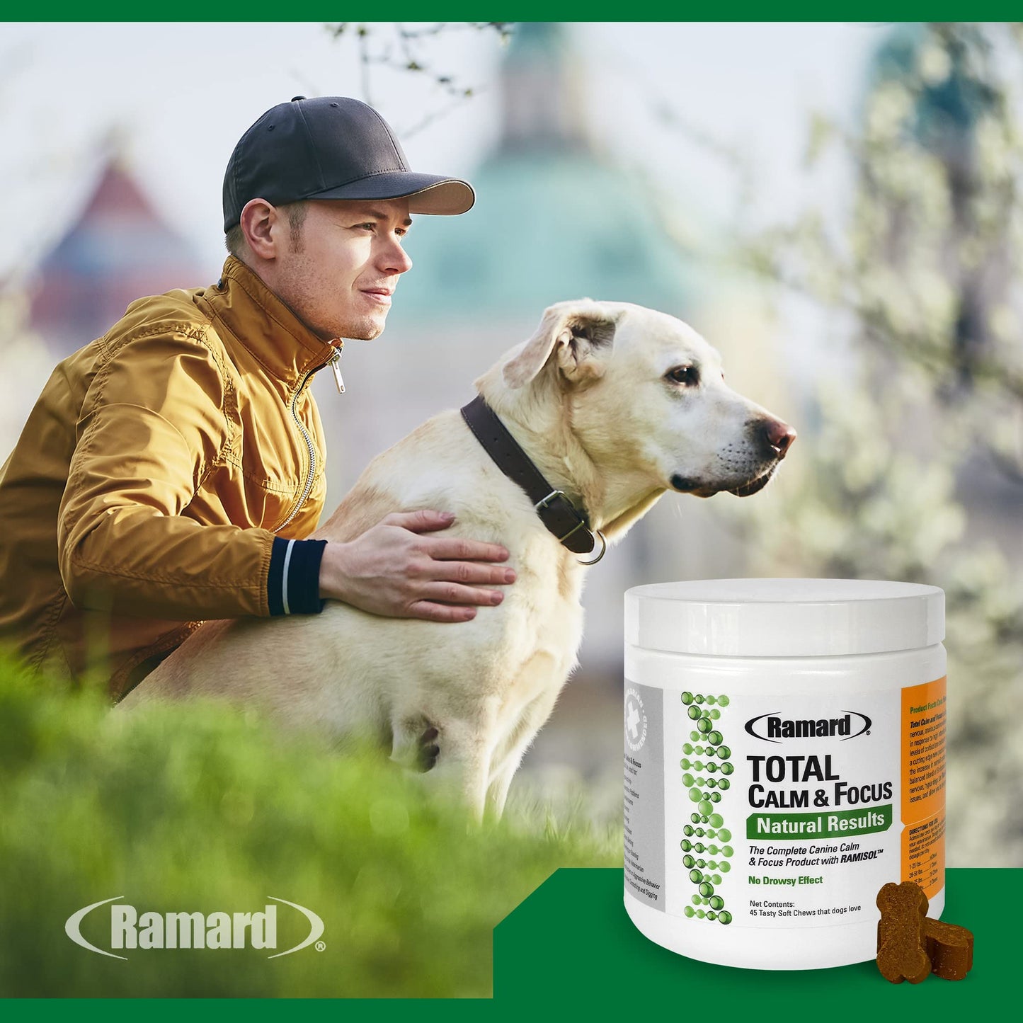 Ramard Total Calm & Focus Dog Treat Supplement - Natural Calming Chews with Magnesium & B-Vitamins - 45 Soft Chews for Canine Calmness During Training, Grooming, and Everyday Enjoyment