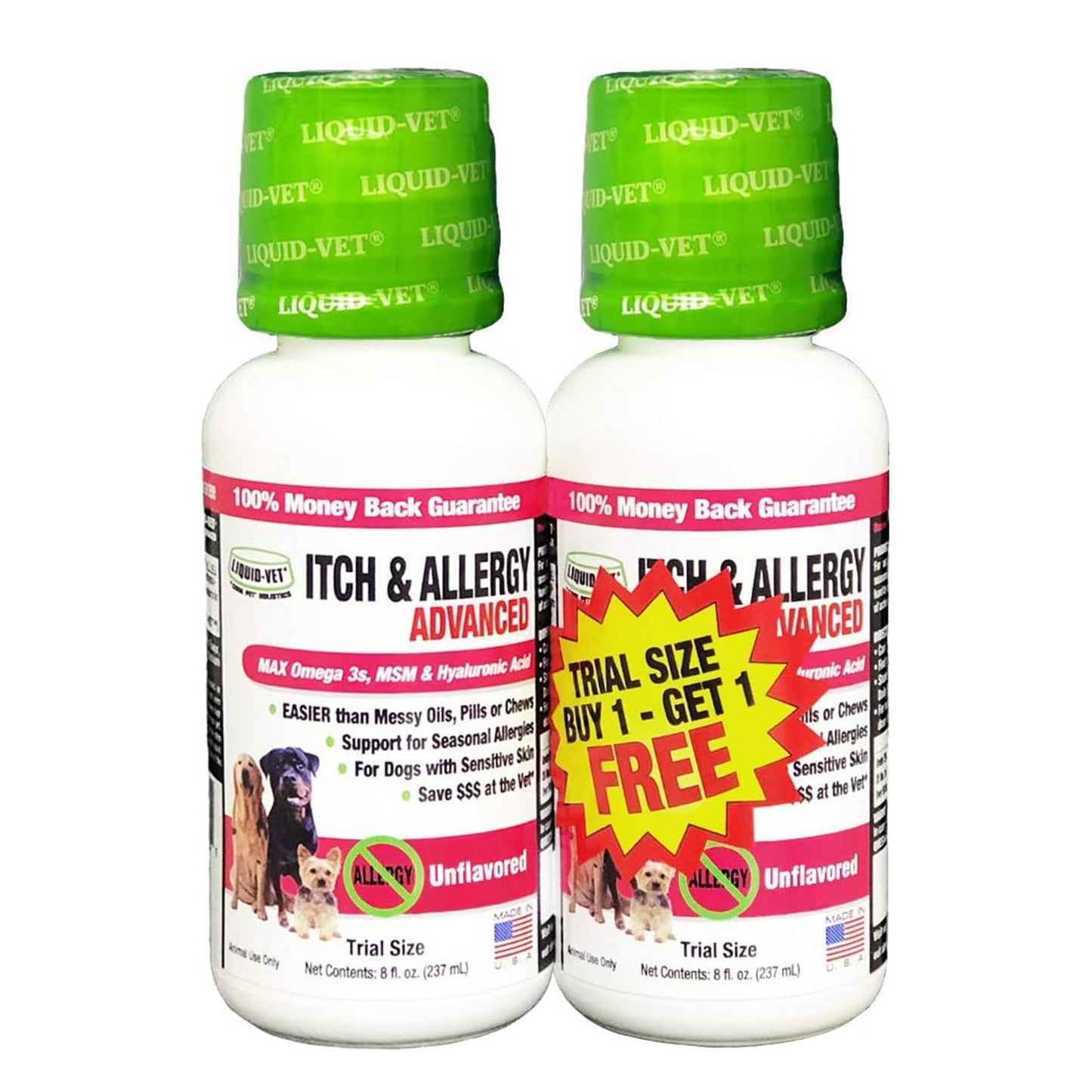 LIQUID-VET K9 Itch & Allergy Advanced Formula, Anti-Itch & Allergy Support with Omega-3s Fish Oil, MSM, Vitamin E, and Hyaluronic Acid - Dog Care Essentials for Dry, Sensitive Skin