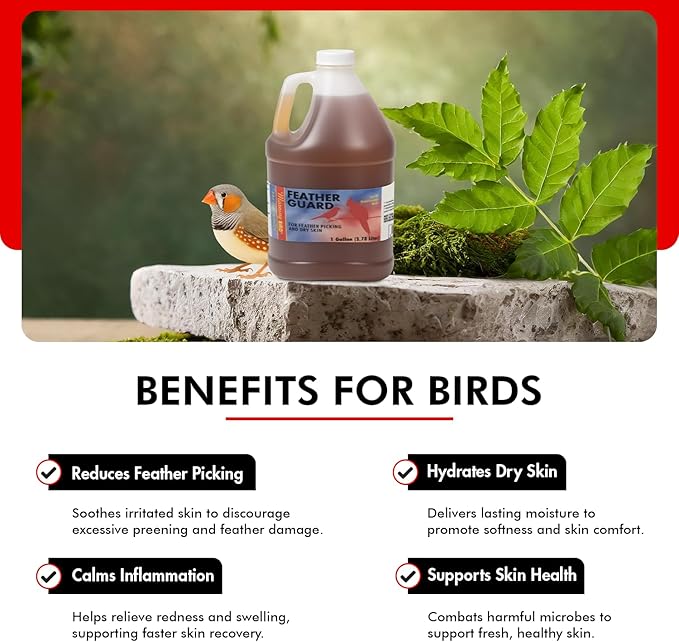 Morning Bird Feather Guard Spray for Birds 1 Gallon Refill – Soothes Irritation & Itchy Skin – Reduces Feather Picking – Promotes Healing & Feather Growth – Safe Daily Skin Care Formula