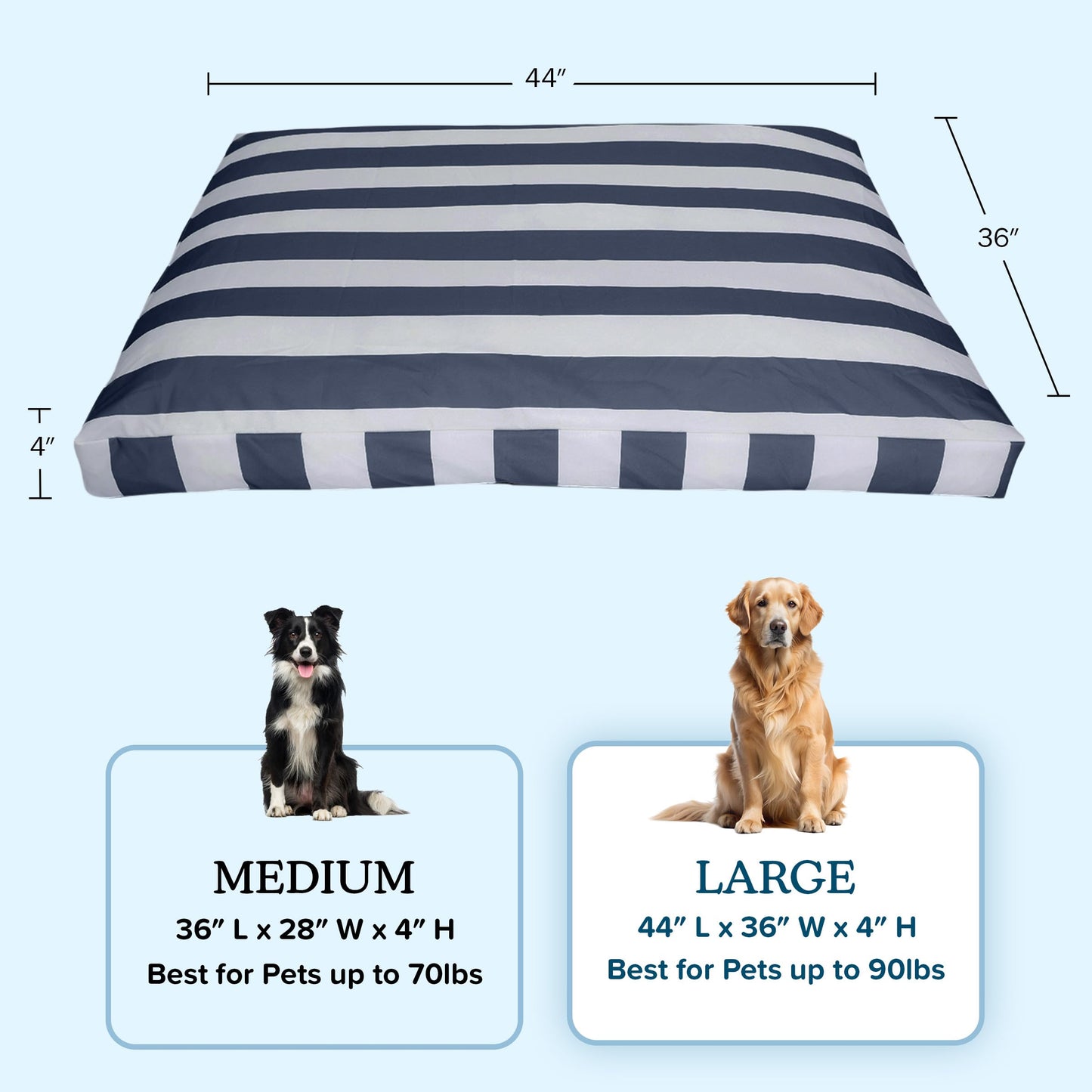 PETMAKER Dog Bed - Indoor/Outdoor Dog Bed with Removable Washable Cover and Non-Slip Bottom - 44in Large Pet Bed for Dogs up to 90lbs - Water-Resistant Dog Beds (Navy)
