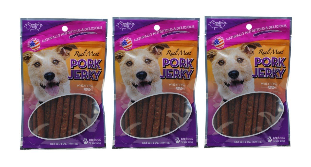 Carolina Prime 3-Pack of Real Meat Pork Jerky Wheat-Free Dog Treats, 6 Oz. Each, Made in The USA