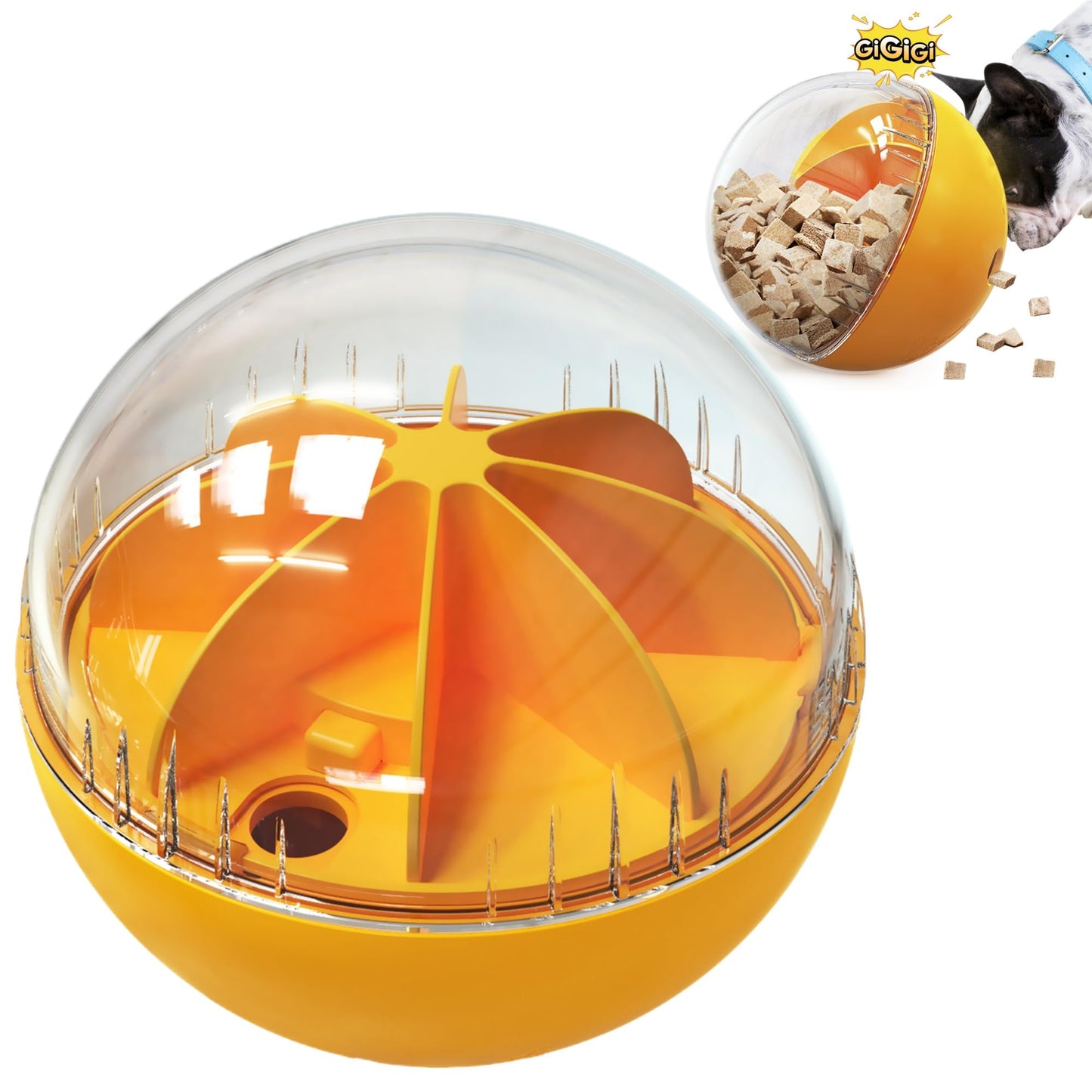 DollSheriffgoo Enrichment Interactive Dog Treat Toy - Level 1 Mental Stimulation for Dogs，Mentally Stimulating Dog Toys for Boredom Busy (Beginner-Orange 5.6" Squeaky Ball)