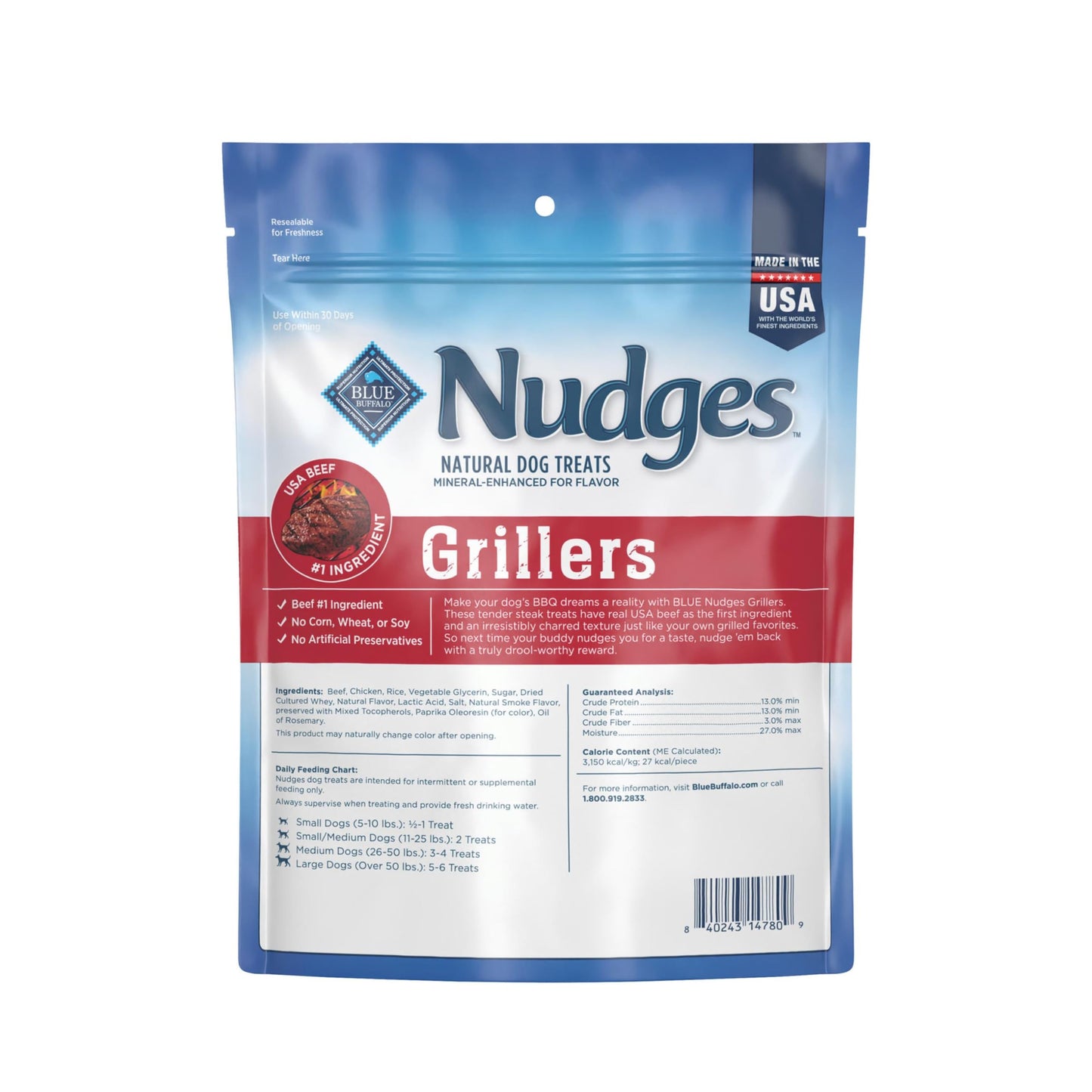 Blue Buffalo Nudges Grillers Natural Dog Treats, Steak, 10oz