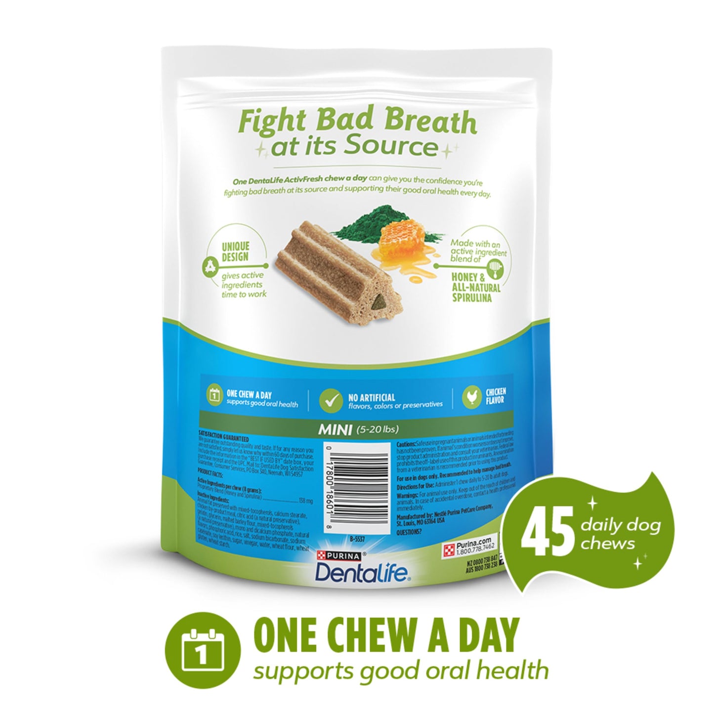 DentaLife ActivFresh Pack of 2 Dog Chews for Small Dogs, Dental Chews to Freshen Breath, Chicken Flavor, 13.5 oz. Each, 45 Each/90 Total - 45 Ct. Pouch