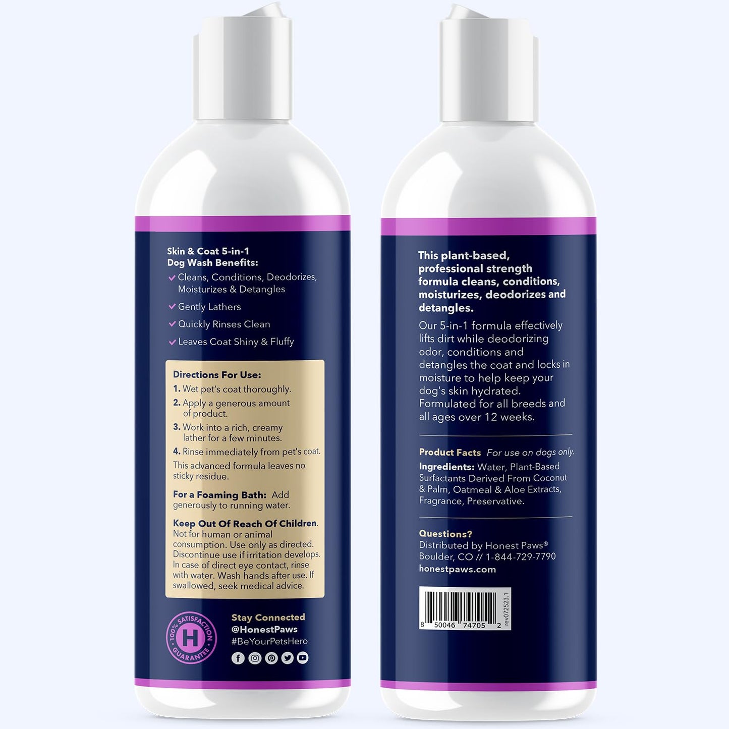 Honest Paws Dog Shampoo Conditioner - Grooming Bundle with Dry Shampoo - Cleanse, Moisturize, Deodorize, Condition, Detangle - Oatmeal & Lavender