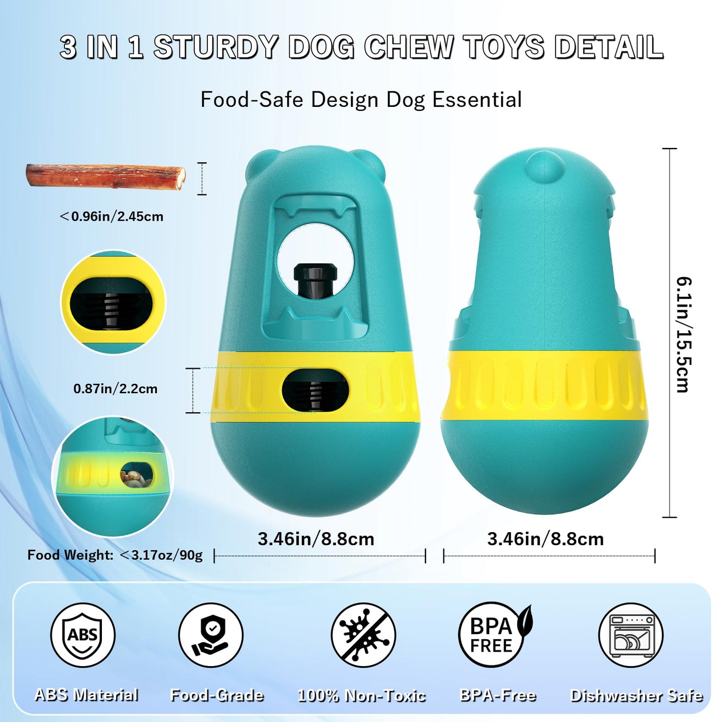 3-in-1 Dog Chew Toy & Treat Dispenser - Anti-Choking Safety Design for Aggressive Chewers, Interactive Slow Feeder Food Stick Holder Fits Yak & Bone Sticks, Puzzle Toys for Small to Large Dogs (Green)