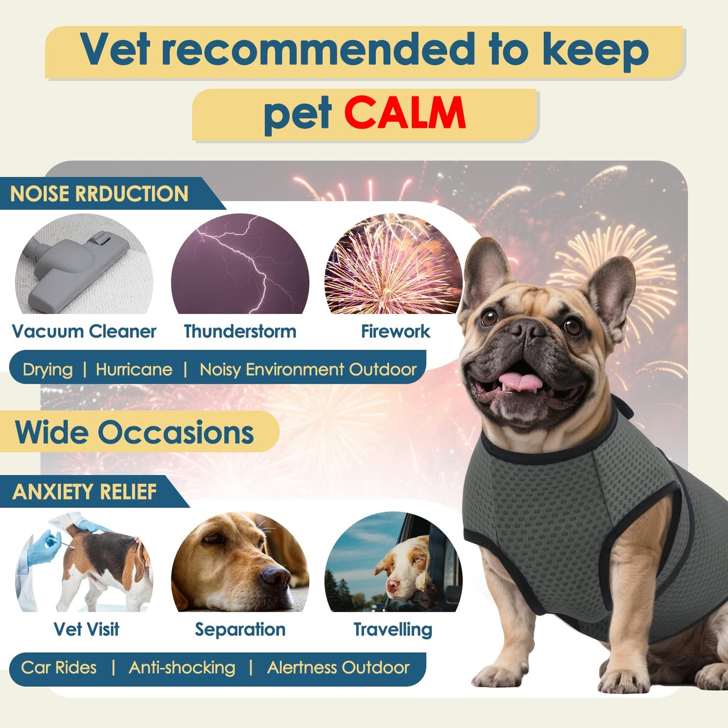 ROZKITCH Dog Anxiety Shirt Calming Jacket, Mesh Dog Anxiety Vest for Thunderstorm Fireworks Travel Vet Visit Separation Anxiety Relief Outdoor Indoor Elastic Breathable Calming Shirt Wrap Grey M
