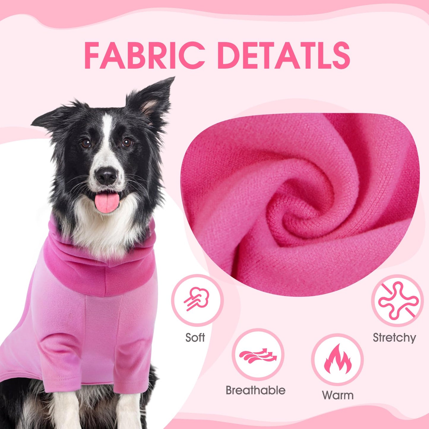 BRKURLEG Dog Hoodie with Ear Wraps Dog Turtleneck Sweatshirt Dog Anxiety Calming Hoodie Soft Pullover Elastic Dog Ear Covers Hood for Noise Warm Fleece Dog Sweater for Cold Weather, Pink M