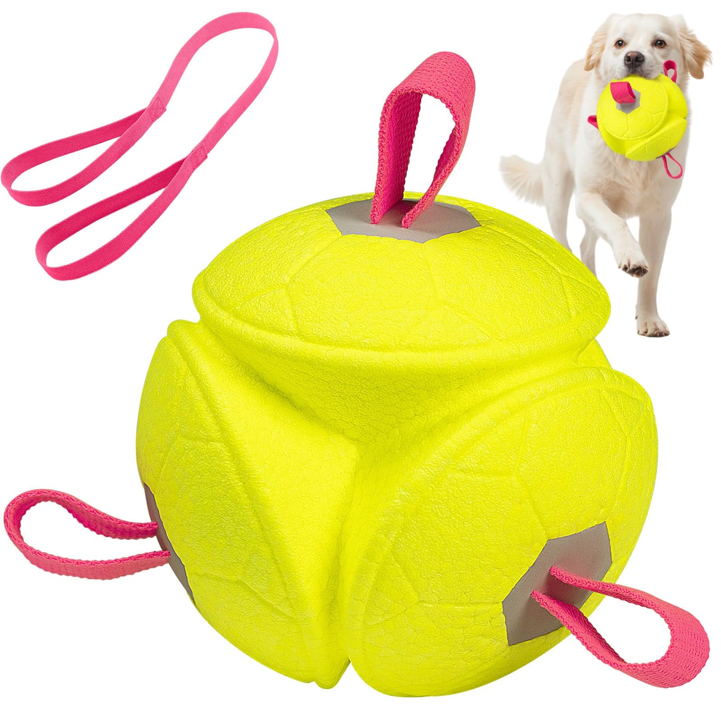 Moonorange 6 Inch Dog Ball Toys Interactive Soccer Ball with Straps for Tug of War Water Pet Toys Gifts for Puppy Birthday Indoor Outdoor for Fetch for Large Medium Dogs
