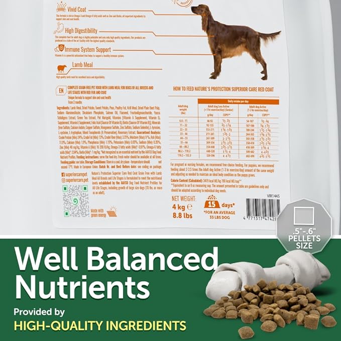 Nature's Protection Superior Care Grain-Free Dry Dog Food - High Protein, Coat Shine Dog Food for All Breeds Red Coated All Life Stages Dogs, Fresh Pet Meal, Lamb, 22 lb