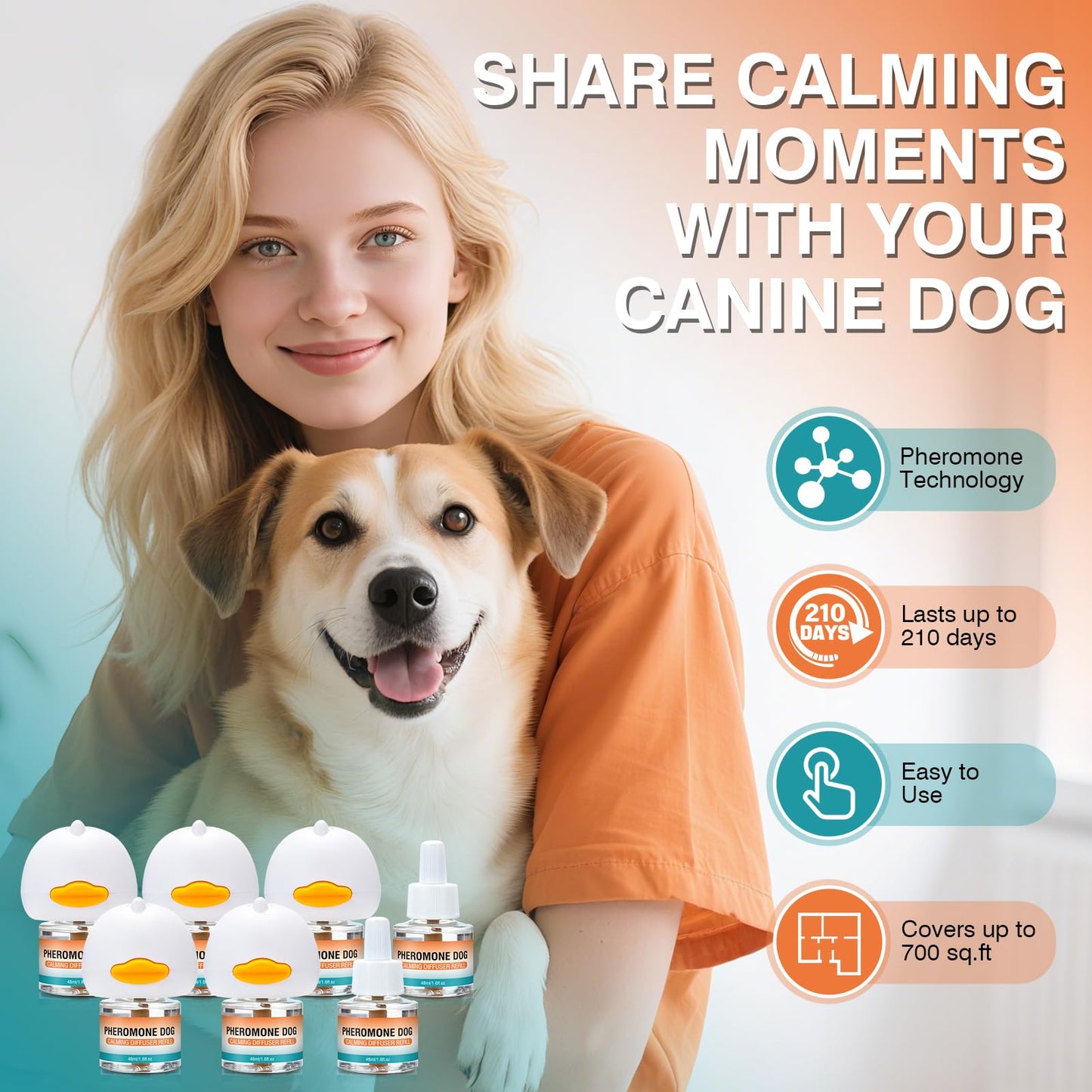 Dog Calming Pheromones Diffuser to Calm Pet 12 In 1 Advanced Kit Appeasing Pheromone Diffuser for Anxiety Relief (5 Plug in+7 Pack 48ml Refill) Reduce Aggression Fighting Barking Stress (Tasteless)