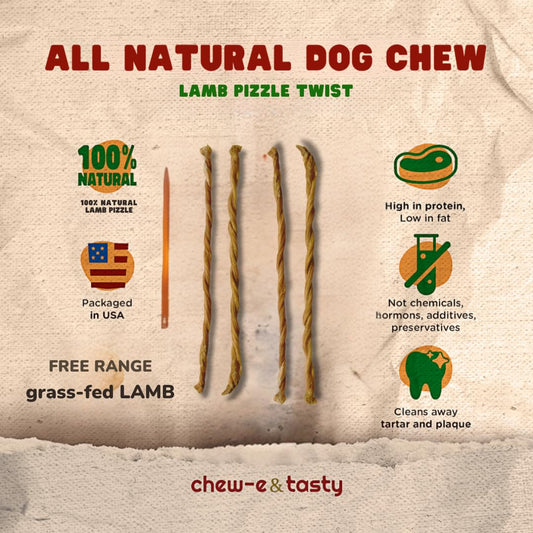 chew-e&tasty Lamb Bully Sticks Twists for Dogs (5 Sticks) | Natural Healthy Chew for Medium and Small Dogs Protein Treats/Dental Health