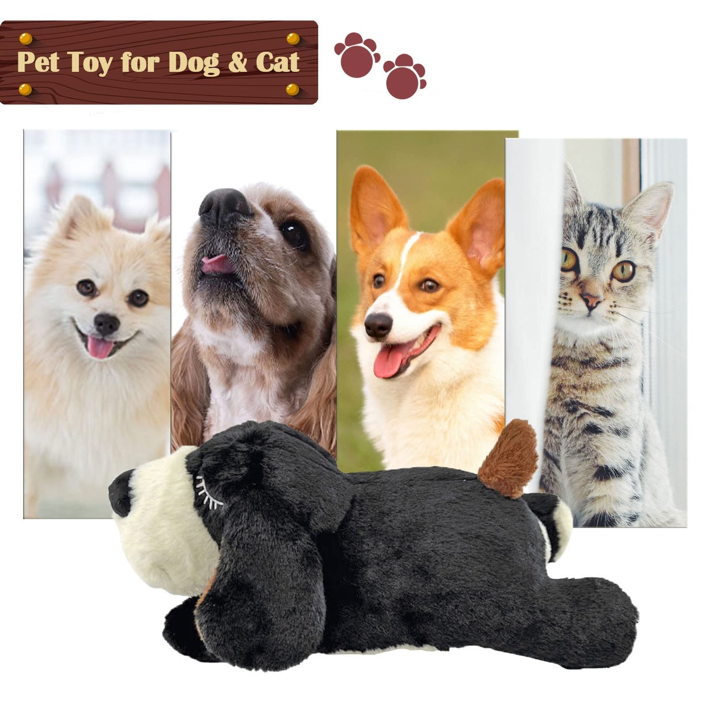 ZALBYUY Heartbeat Puppy Toy, Puppy Sleep Aid Toy, Small Dog Training Toys for Separation Anxiety Relief, Pets Plush Toys for Dogs Cats (Black)