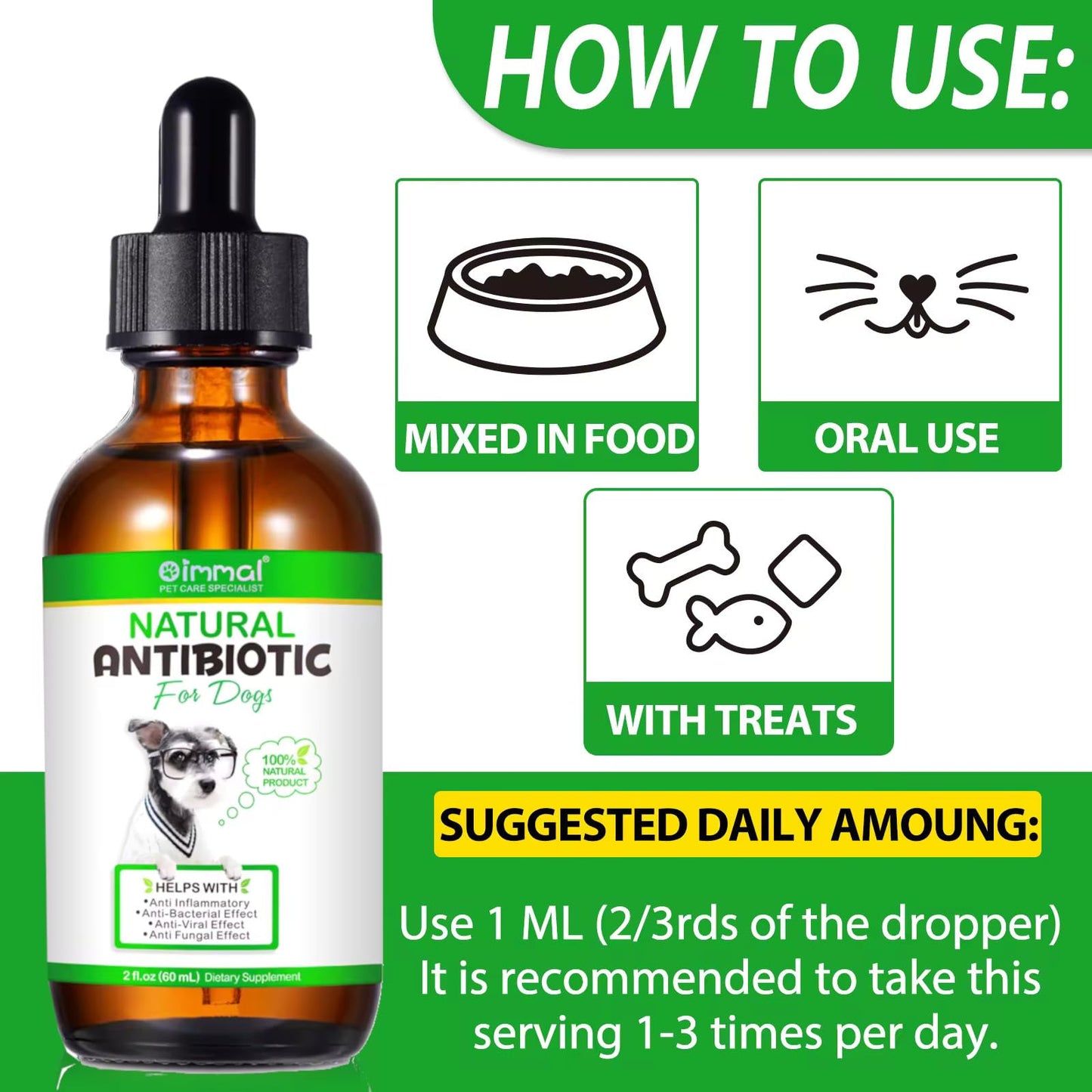 Natural Dog Antibiotics Supplement – Herbal Antibiotics Drops for Immune, Allergy & Skin Support – Itchy Skin, Ear & Hot Spot Relief – for All Breeds