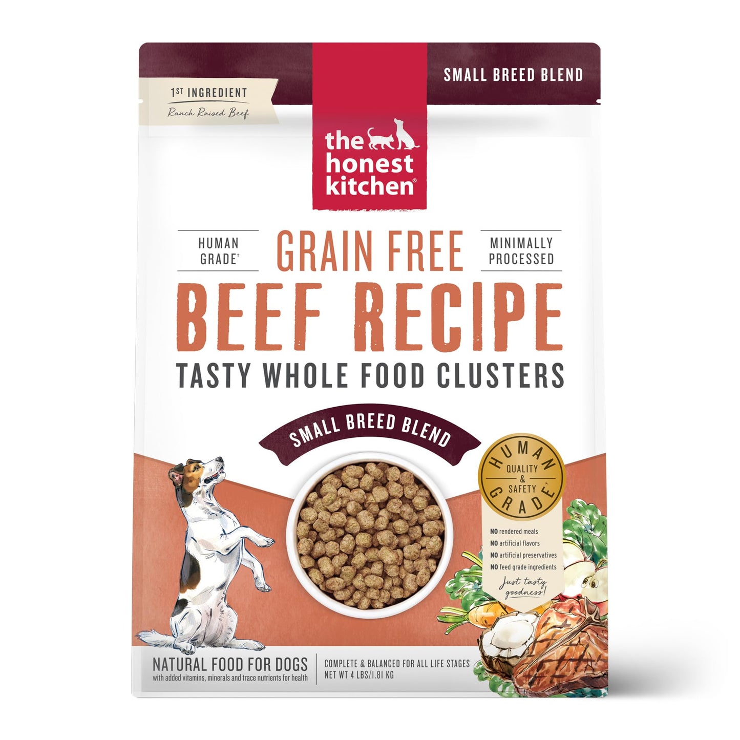 The Honest Kitchen Whole Food Clusters Small Breed Grain Free Beef Dry Dog Food, 4 lb Bag